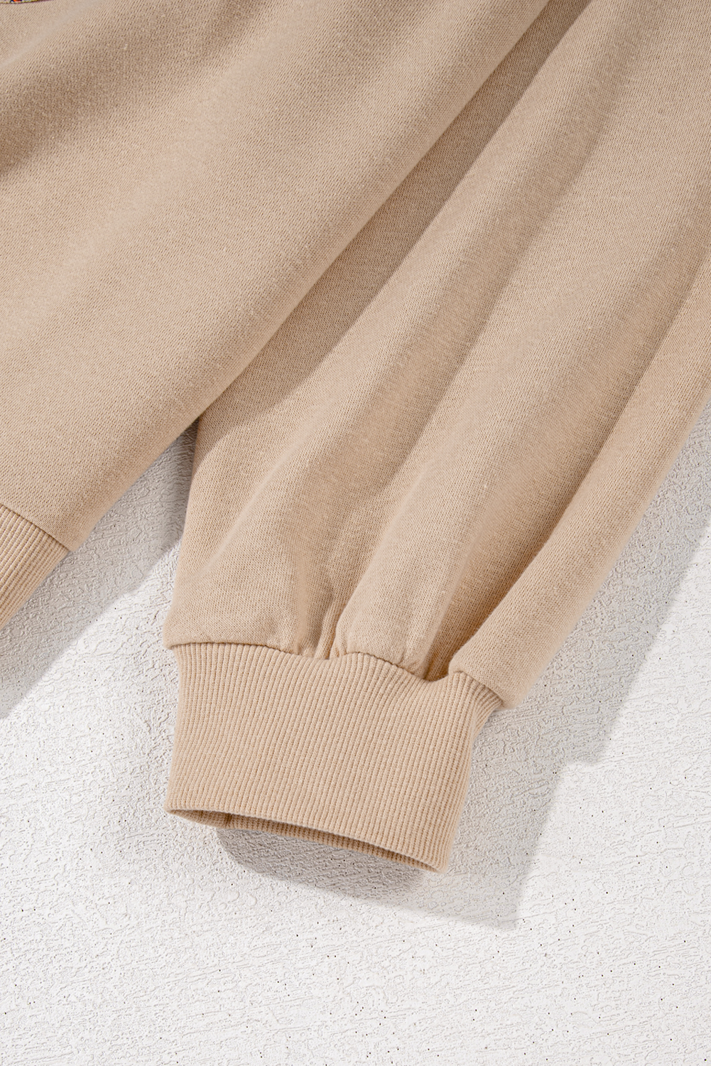 Beige Flower Patch Graphic Exposed Seam Wide Sleeve Top