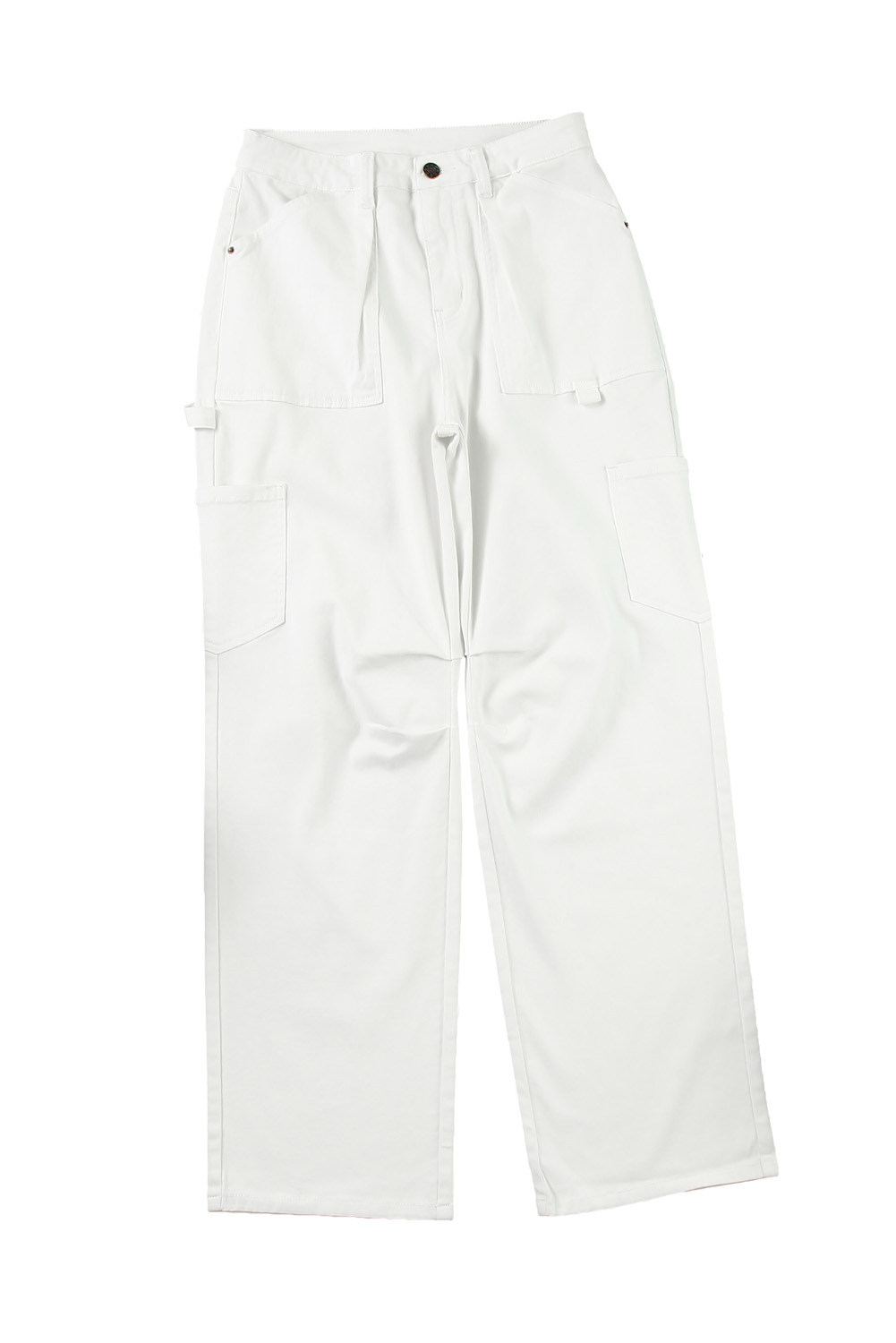 White High Waist Straight Leg Cargo Pants with Pockets