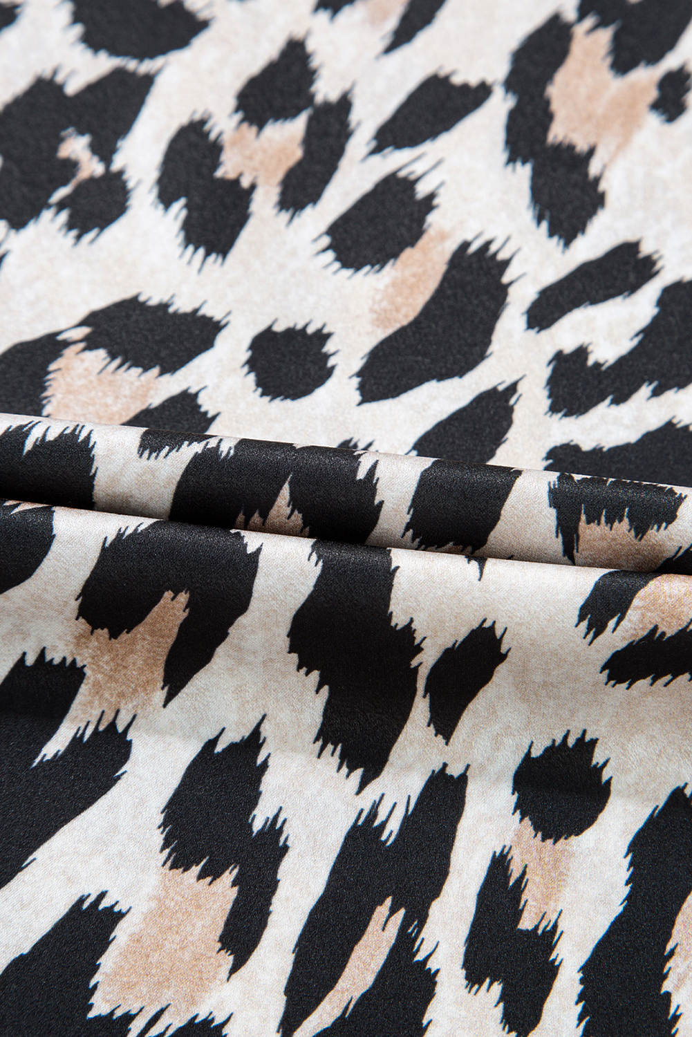 Beige Leopard Print Buttoned 3/4 Sleeve Loose Fit Shirt