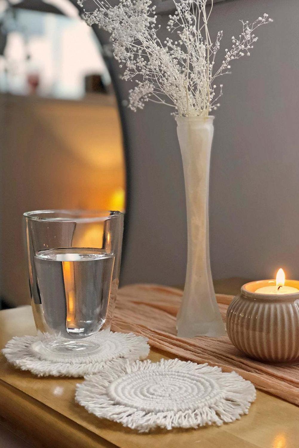 Beige Boho Tassel Macrame Coaster 15cm