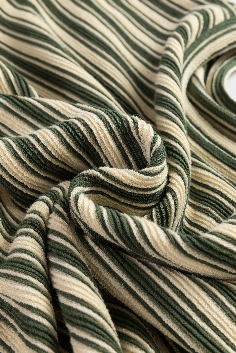 Green Stripe Textured Side Slits Crew Neck T Shirt