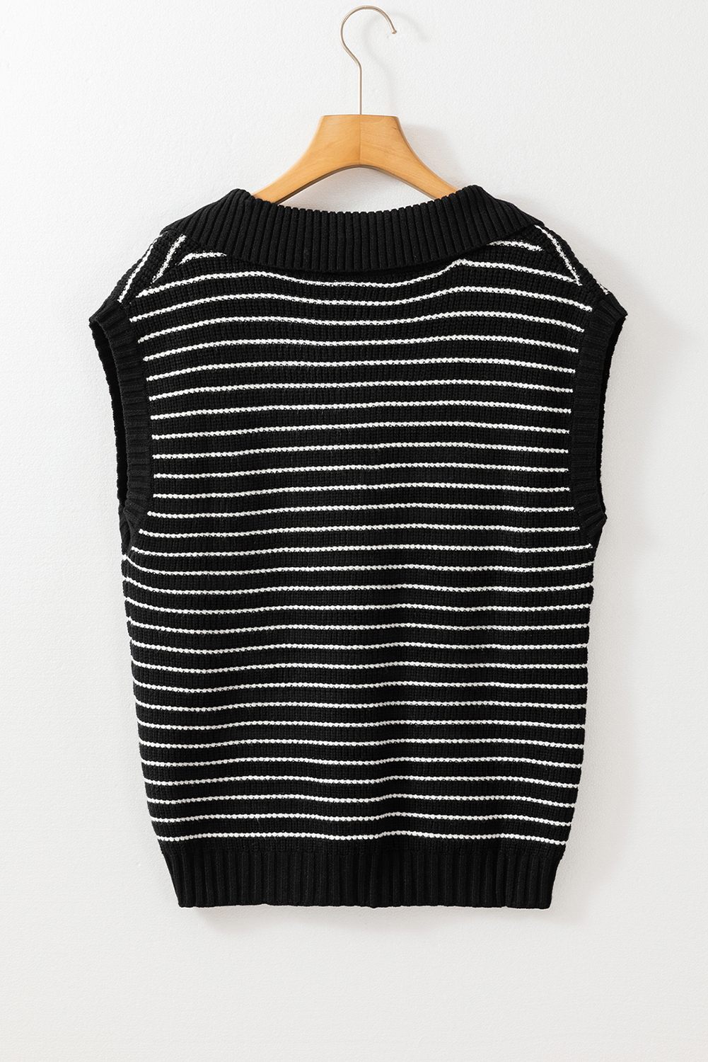 Beige Stripe Turn-down V Neck Sweater Tank Top