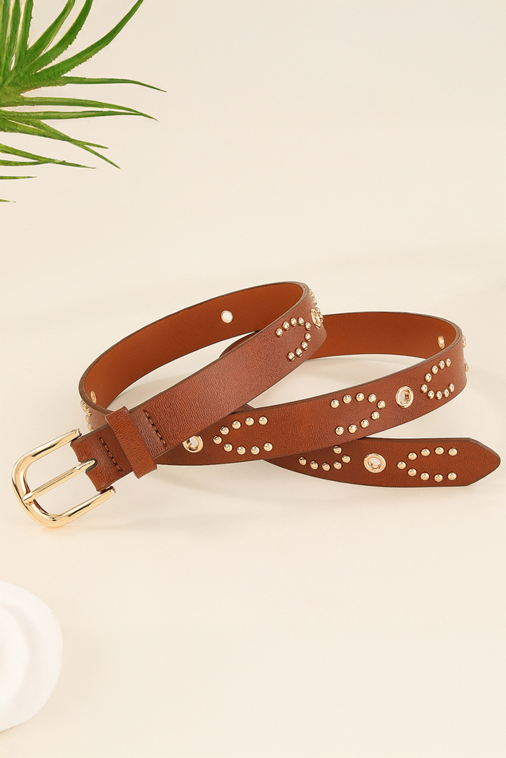 Cinnamon Studded PU Leather Waist Belt