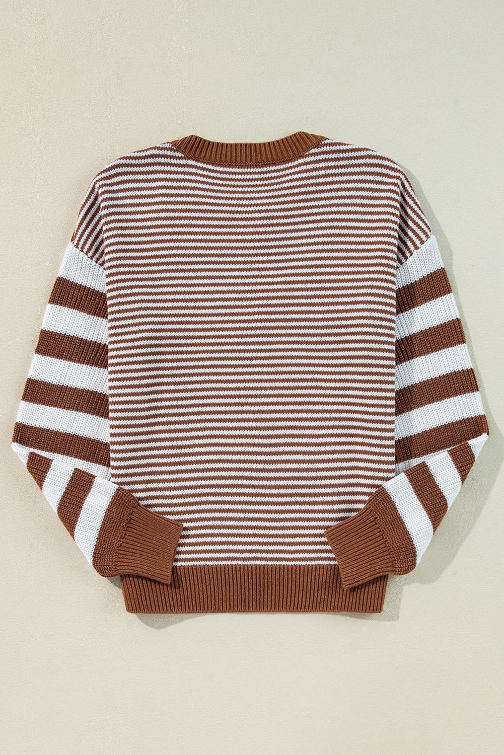 Gray Stripe Geometric Textured Drop Shoulder Sweater