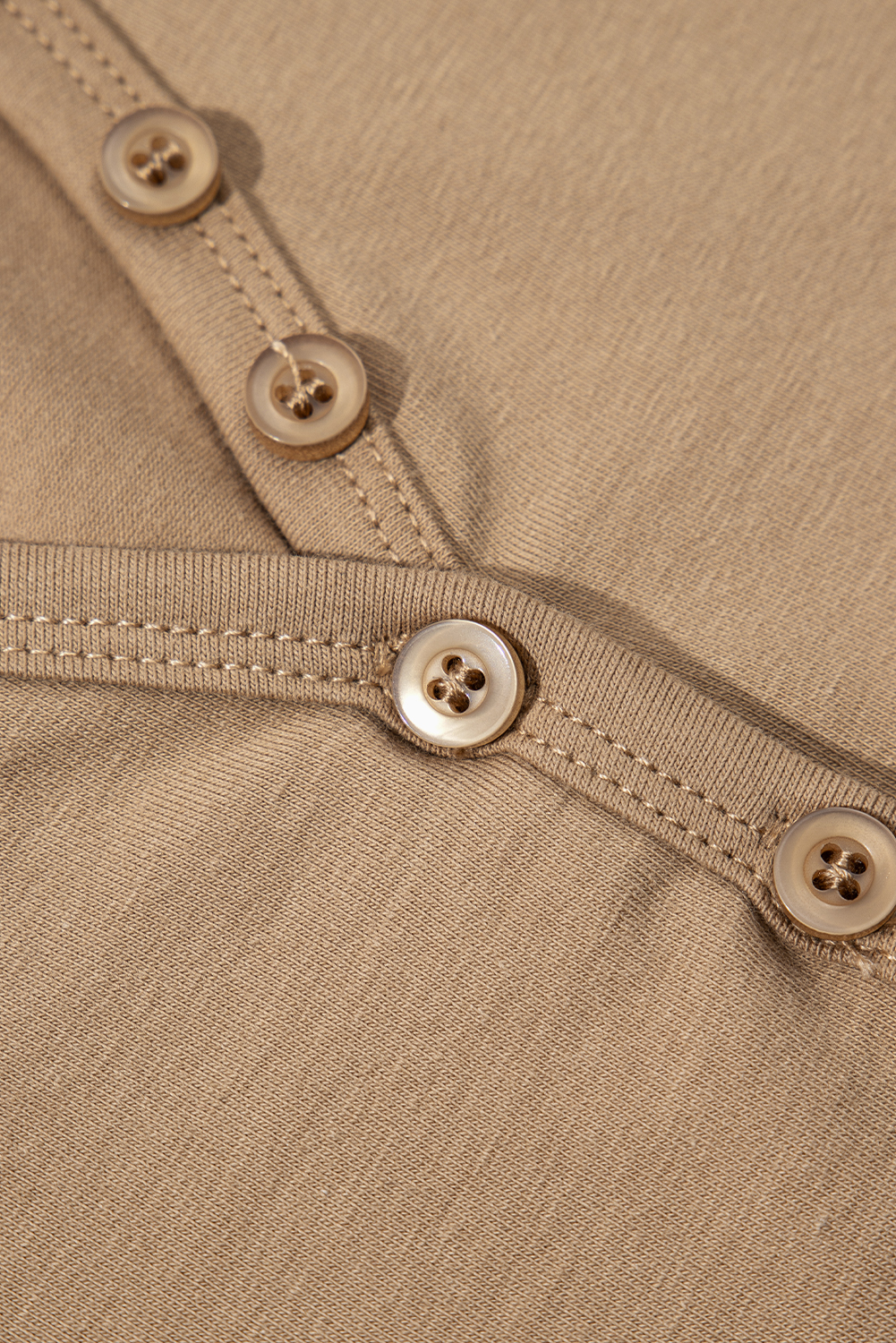 Pale Khaki Long Sleeve Buttons V Neck Slim Fit Top