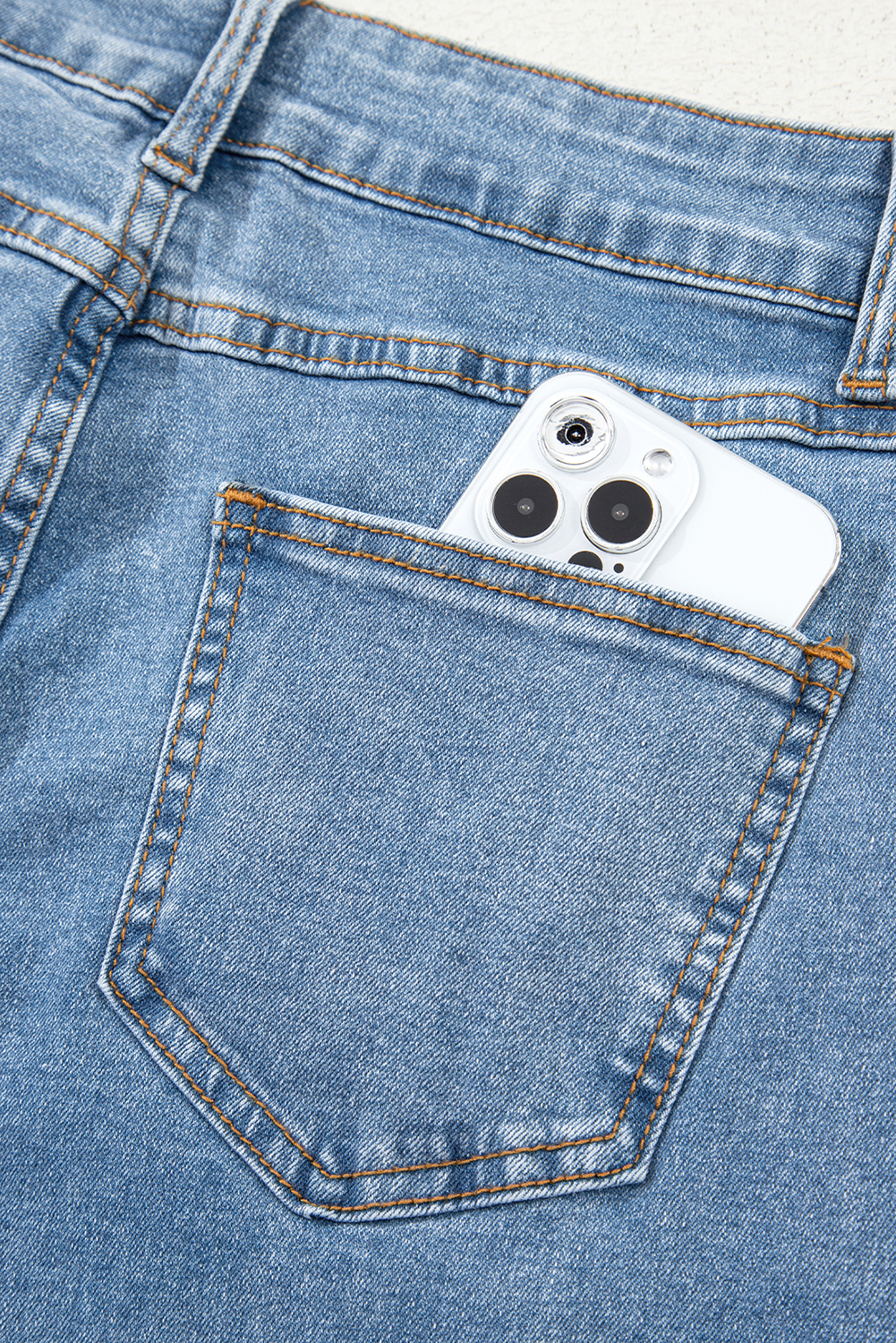 Blue Mid Rise Asymmetrical Waist Wide Leg Jeans