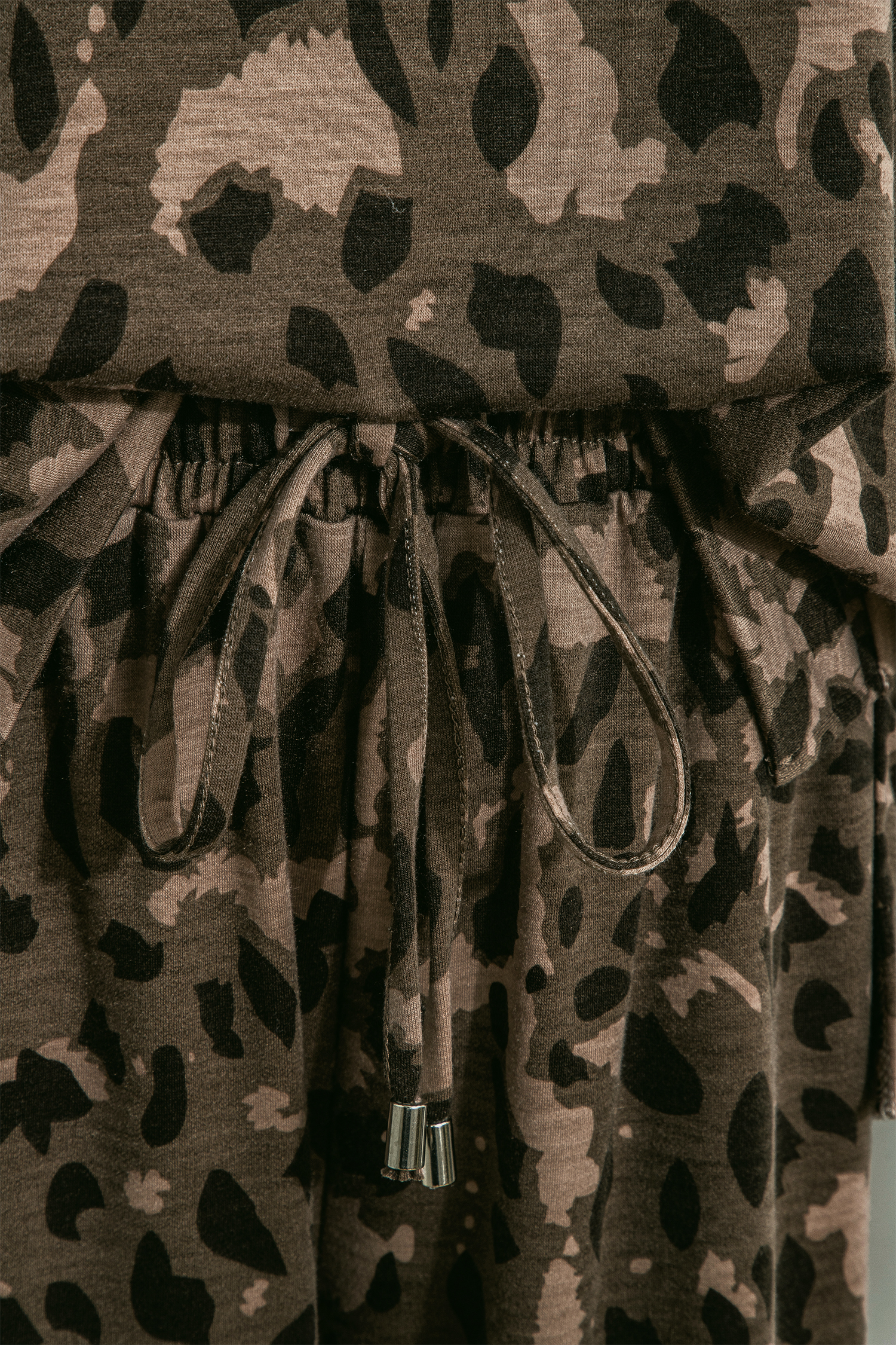 Brown Leopard Loose Tee Drawstring Waist Barrel Pants Set