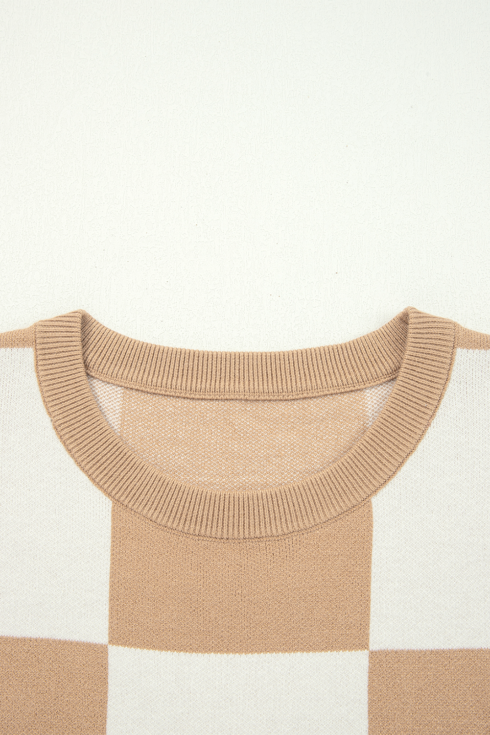 Black Checkered Pattern Loose Drop Shoulder Half Sleeve Sweater