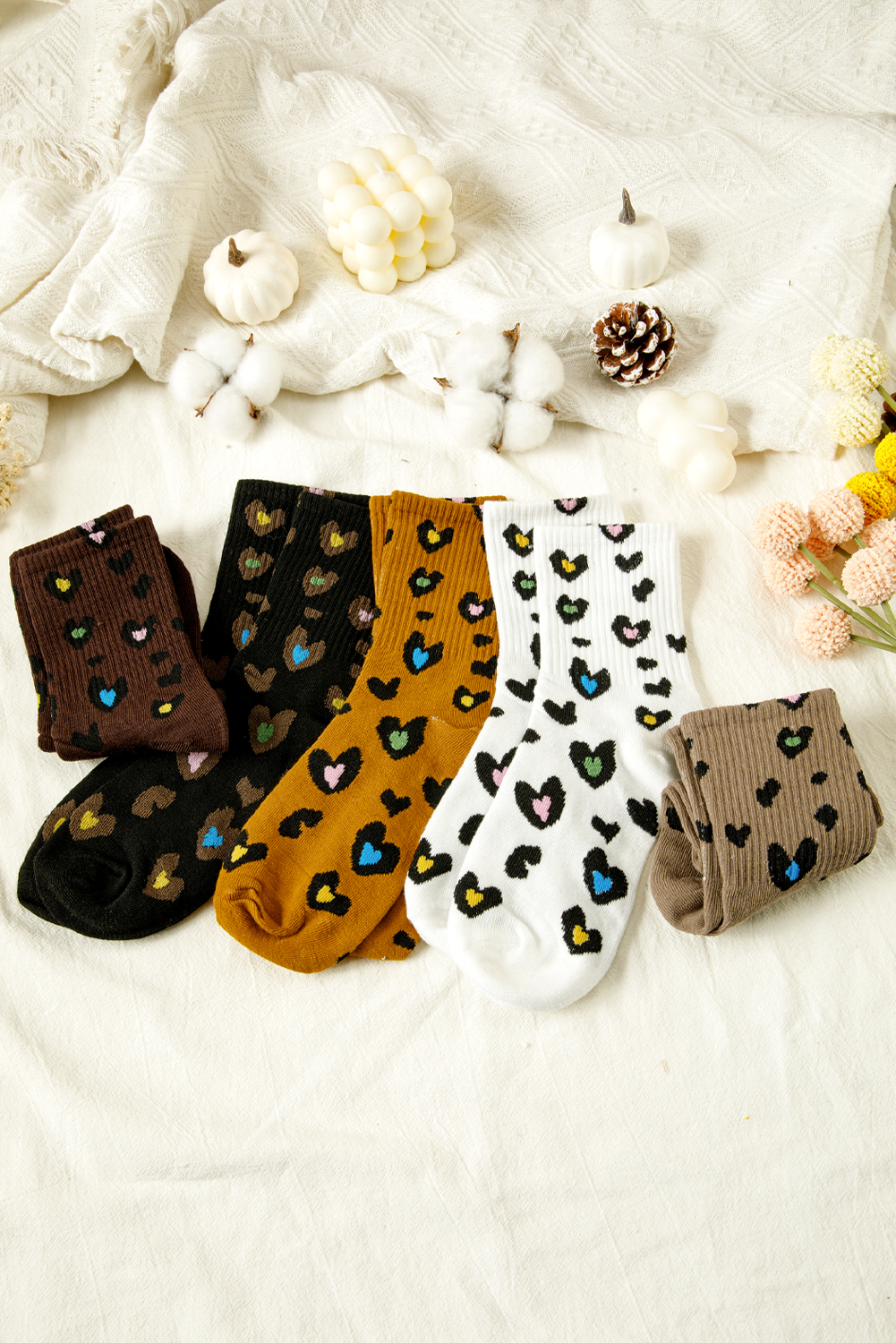 Bristol Black 5 Pairs Ribbed Trim Leopard Print Socks
