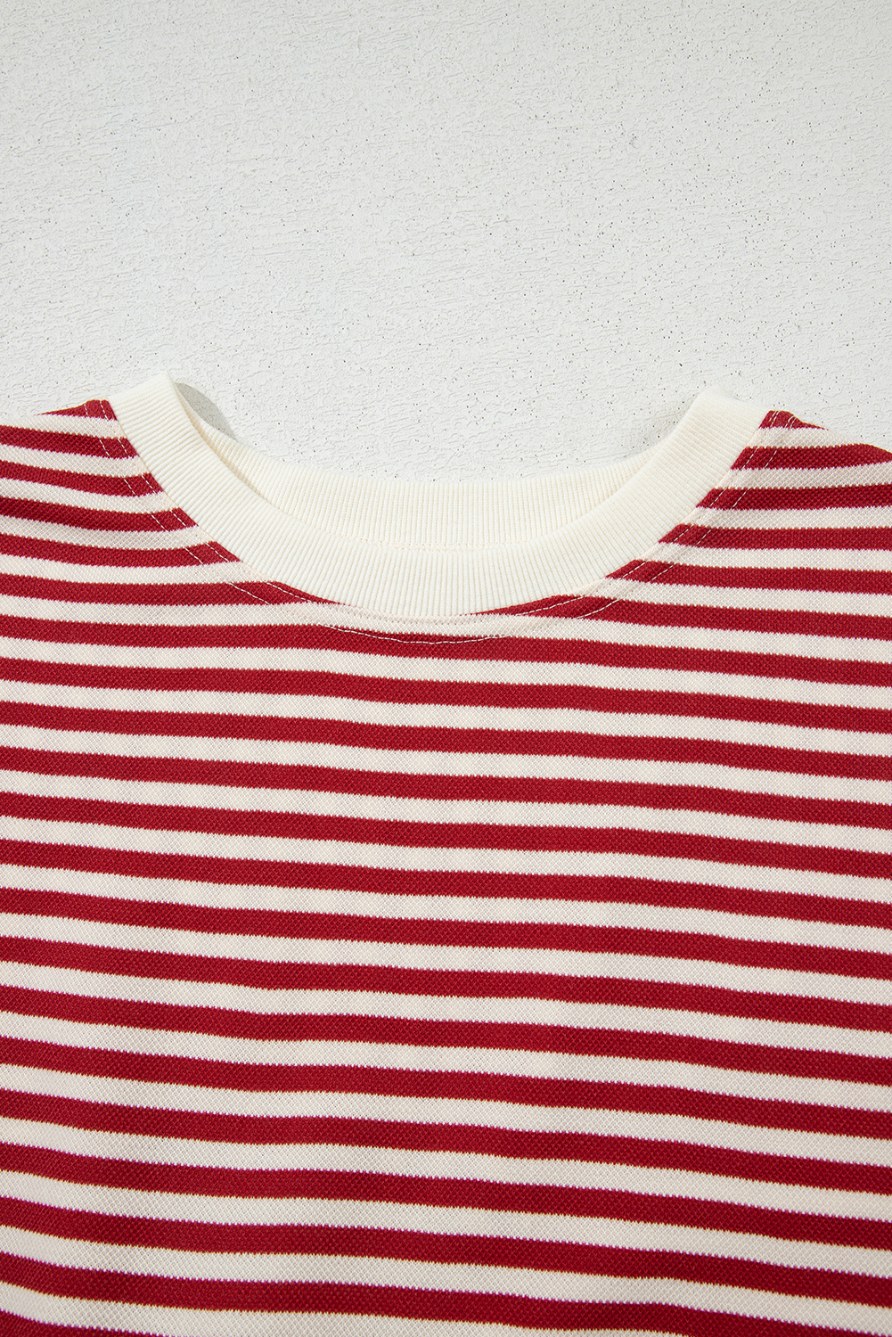 Red Stripe Bowknot Cutout Back Drop Shoulder Wide Bracelet Sleeve Loose Tee