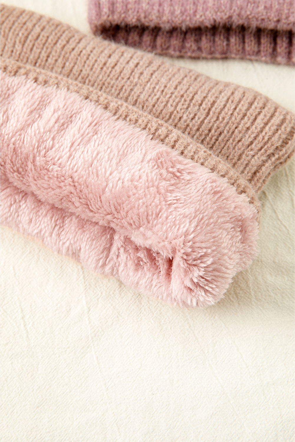 Peach Blossom Cozy Sherpa Liner Stylish Knitted Beanie and Scarf Set