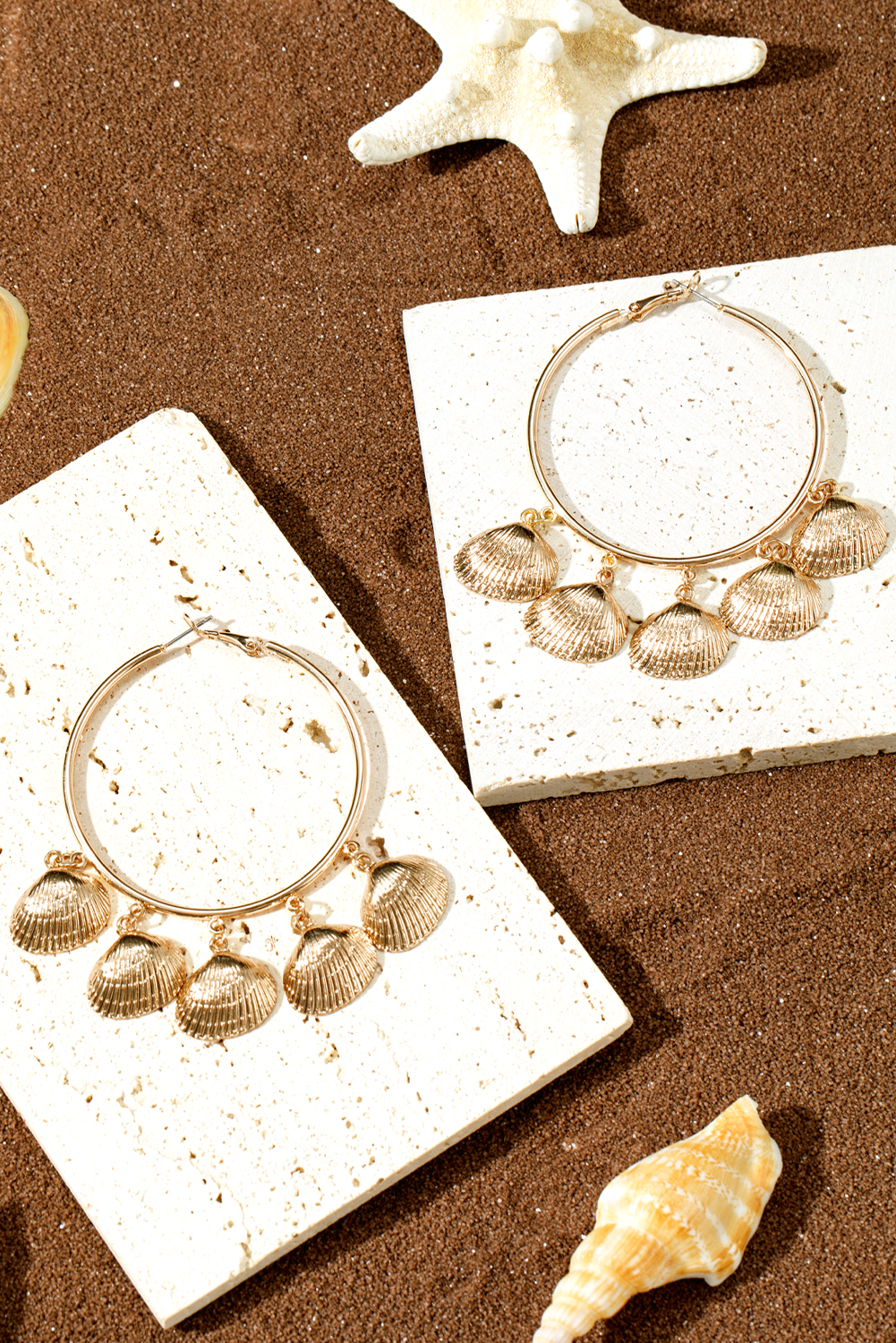 Gold Plated Alloy Bohemian Vacation Shell Hoop Earrings