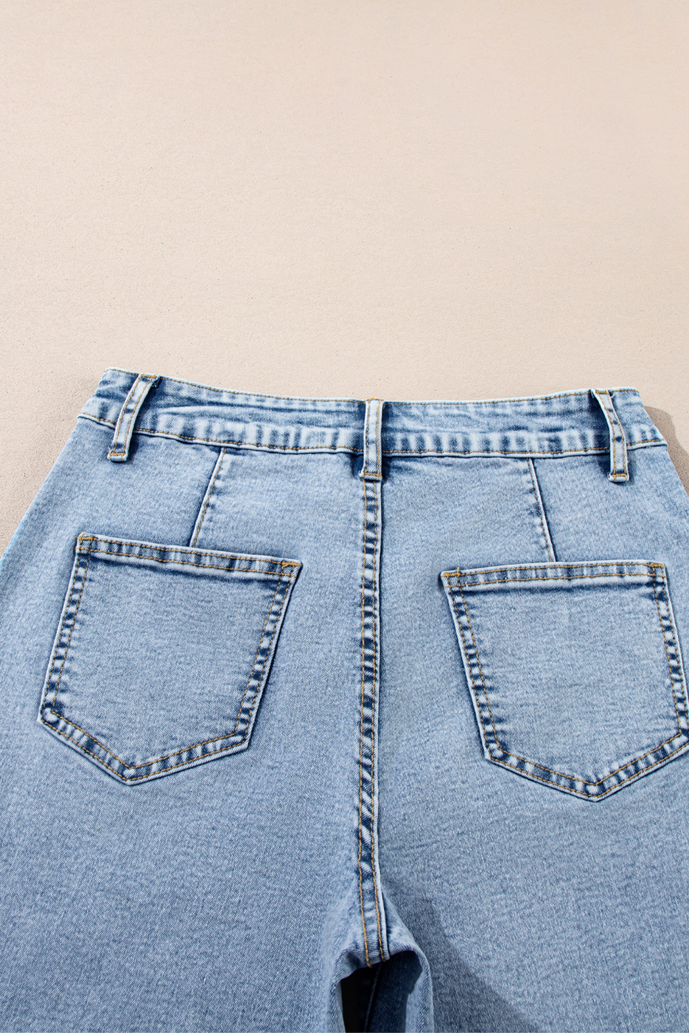 Light Blue Chic Patch Pocket Straight Leg Loose Jeans