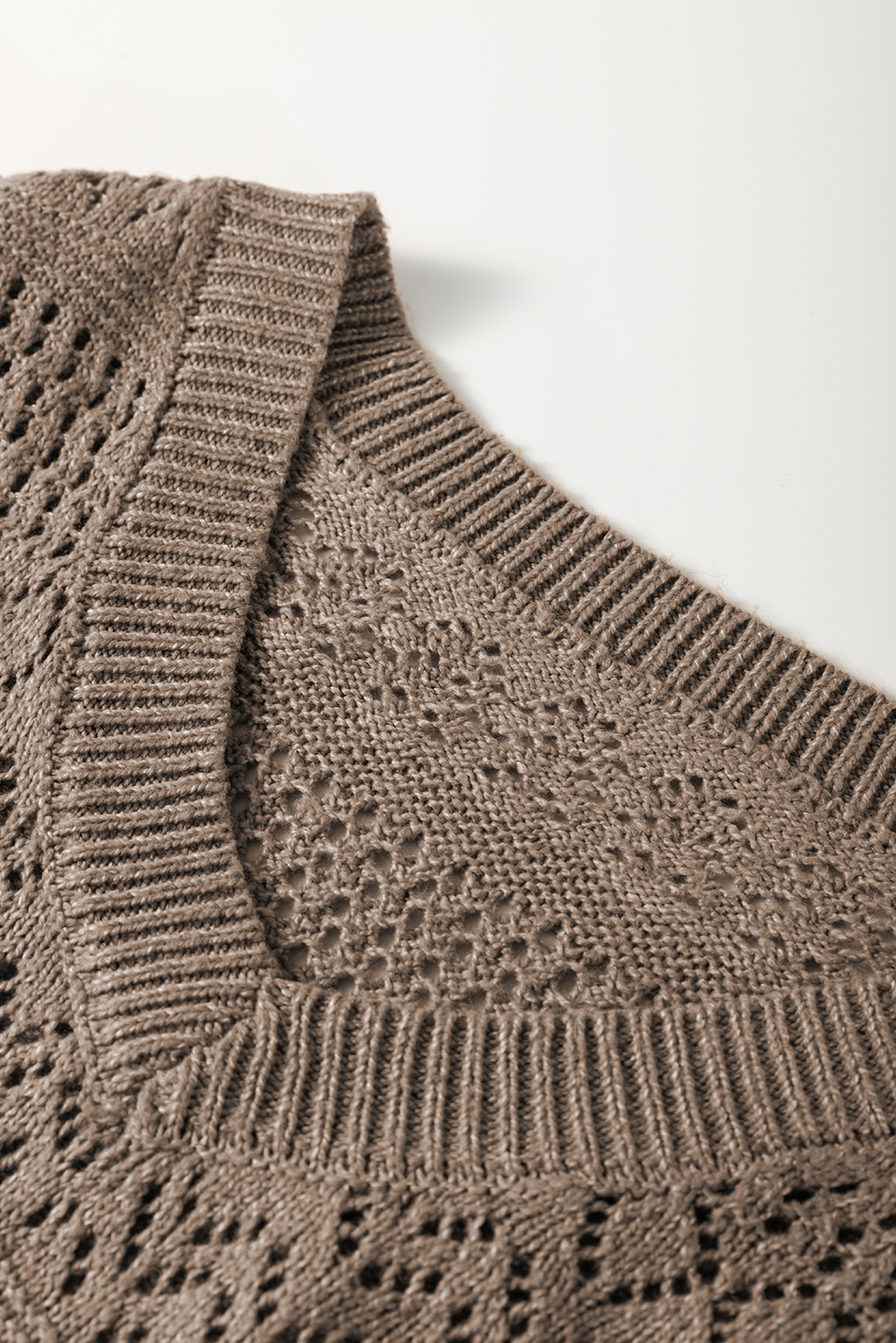 Sky Blue Eyelet Pattern Detail V Neck Drop Shoulder Sweater