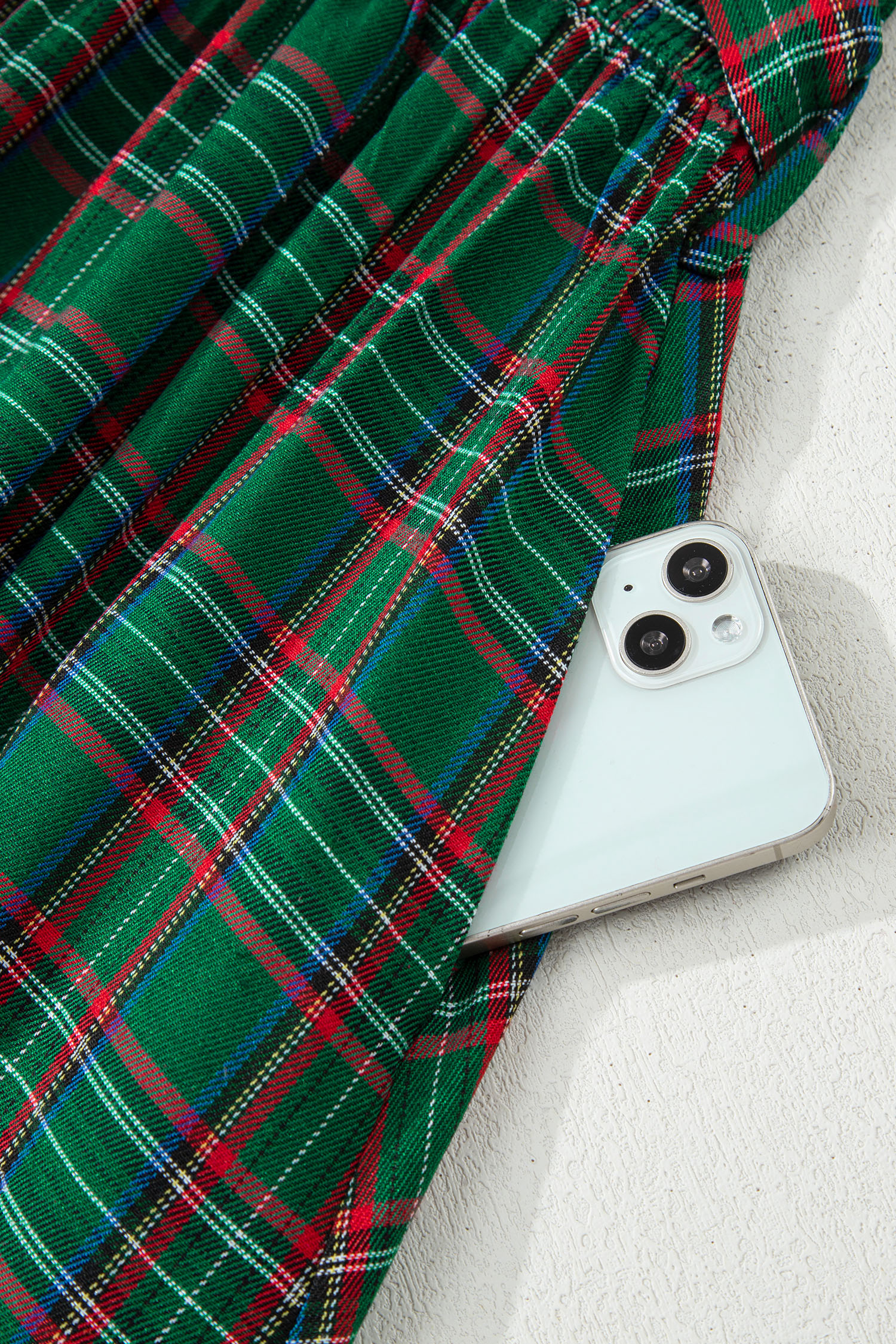 Red Tartan Plaid Square Neck Puff Sleeve Knot Waist Flared Midi Dress