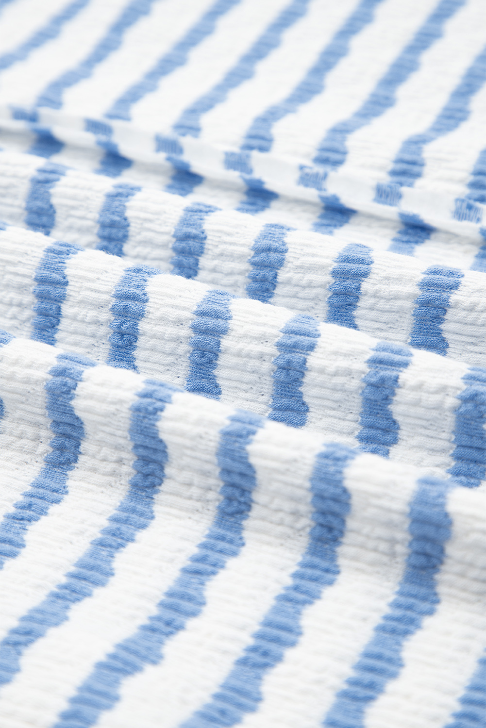 Sky Blue Stripe Half Button Collared Chest Pockets Loose Fit Blouse