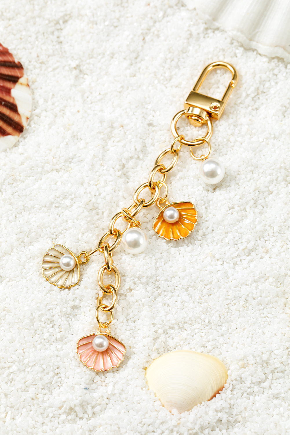 Gold Vacation Shell Pearl Chaining Keychain