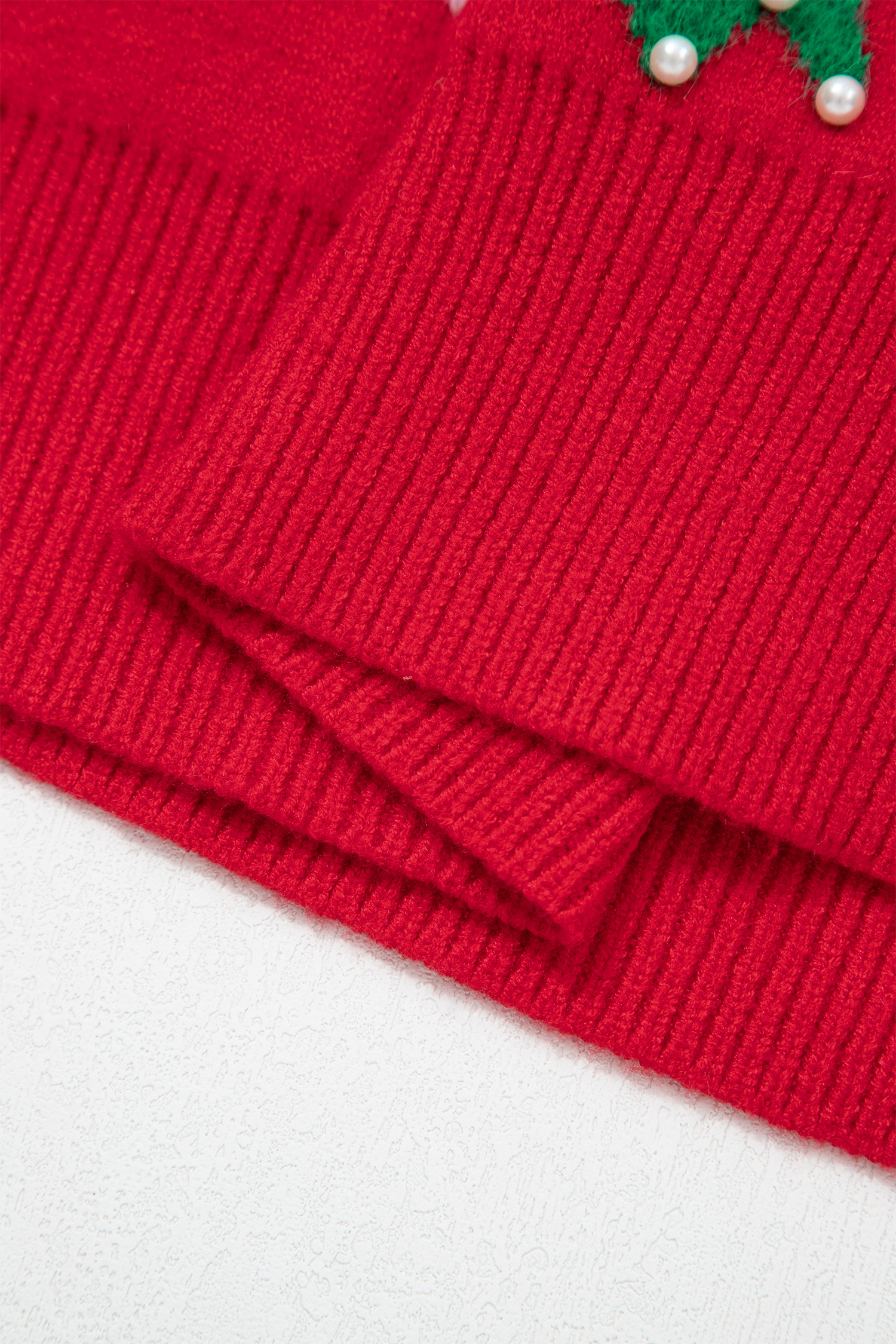 Fiery Red Bow Pearl Embellished Christmas Holiday Sweater