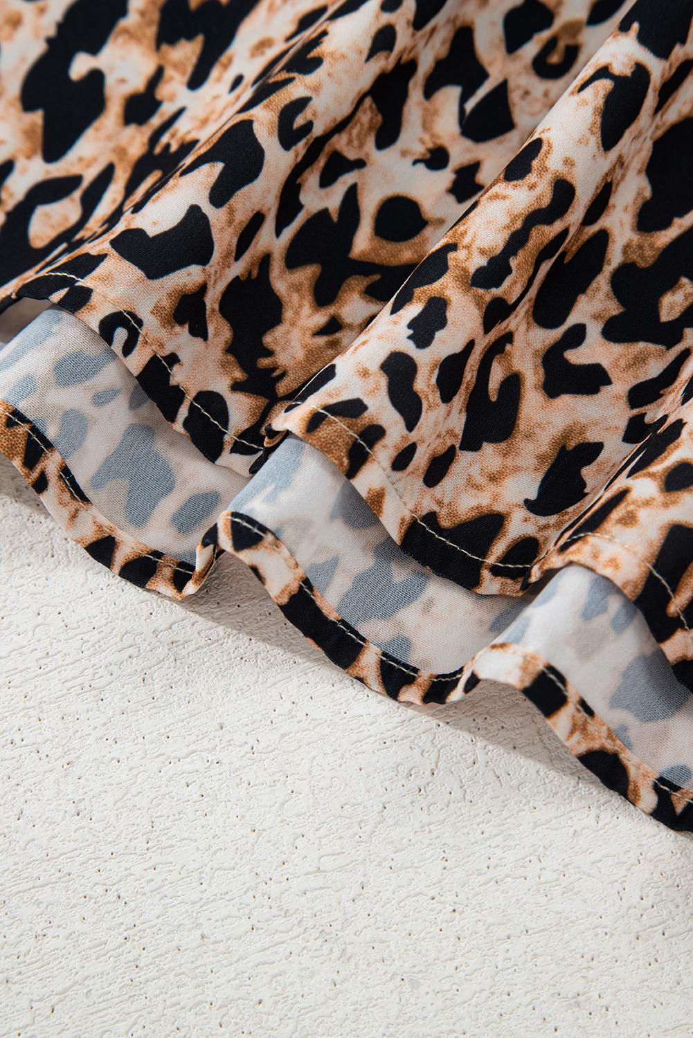 Apricot Leopard V Neck Half Sleeve Blouse