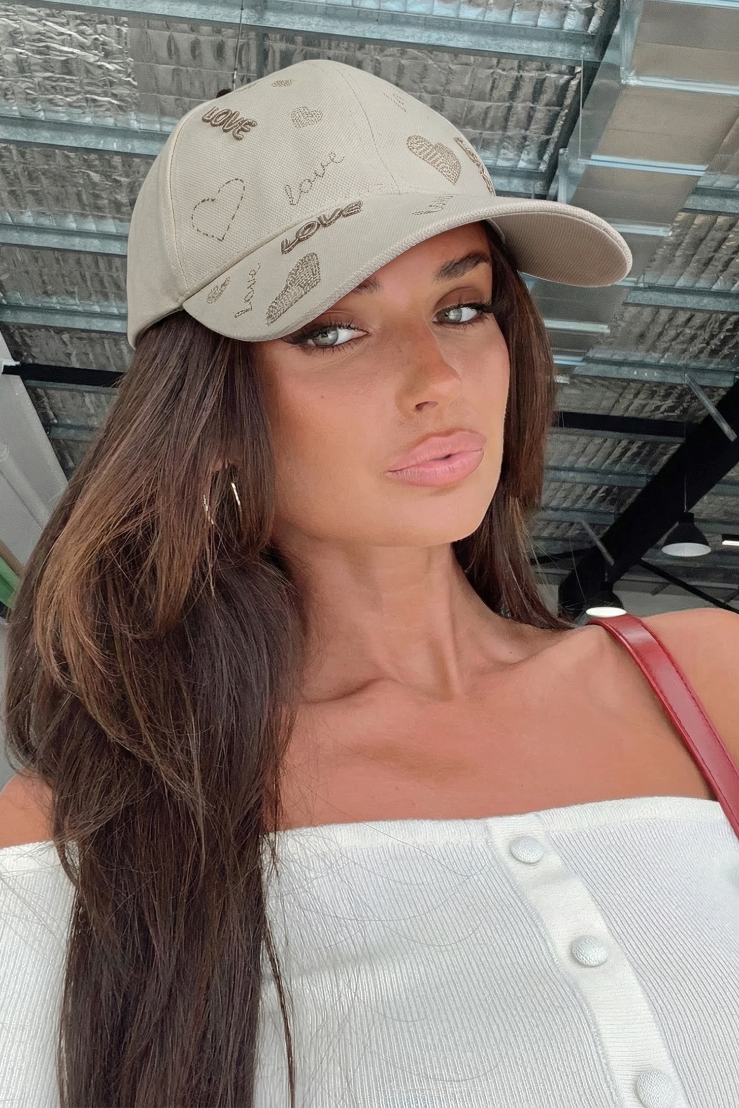 Parchment Cool Girl LOVE Heart Embroidered Baseball Cap