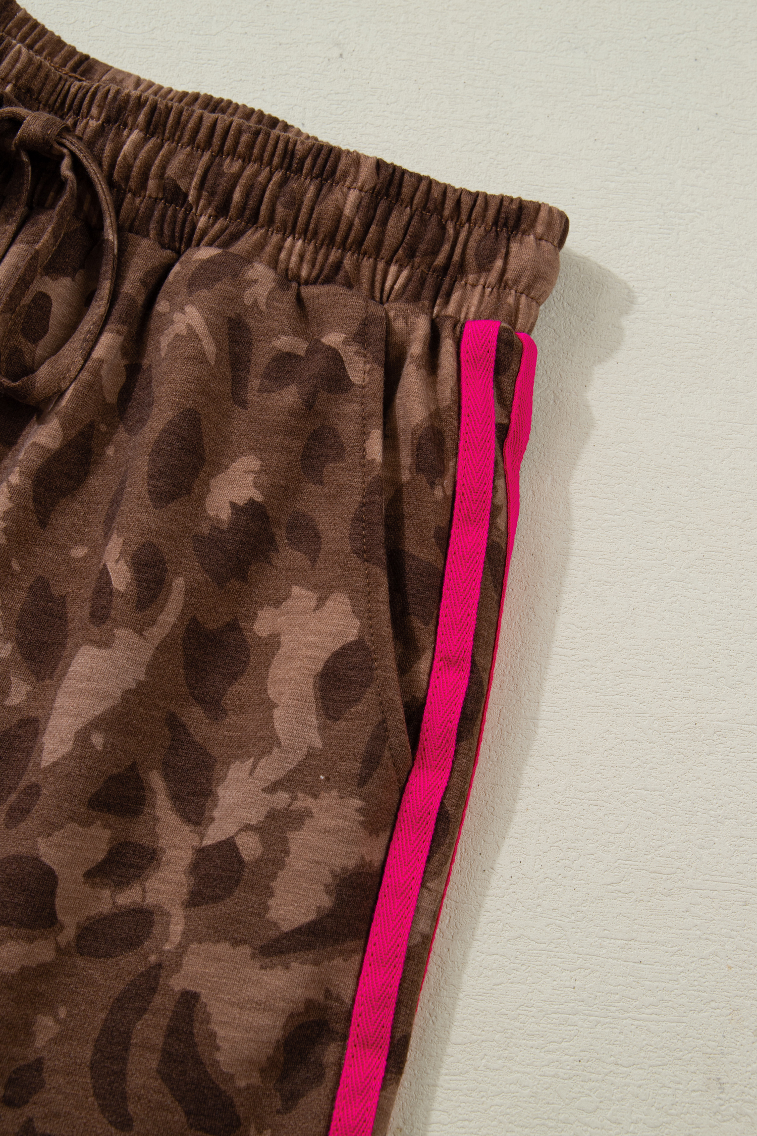 Brown Leopard Loose Tee Drawstring Waist Barrel Pants Set