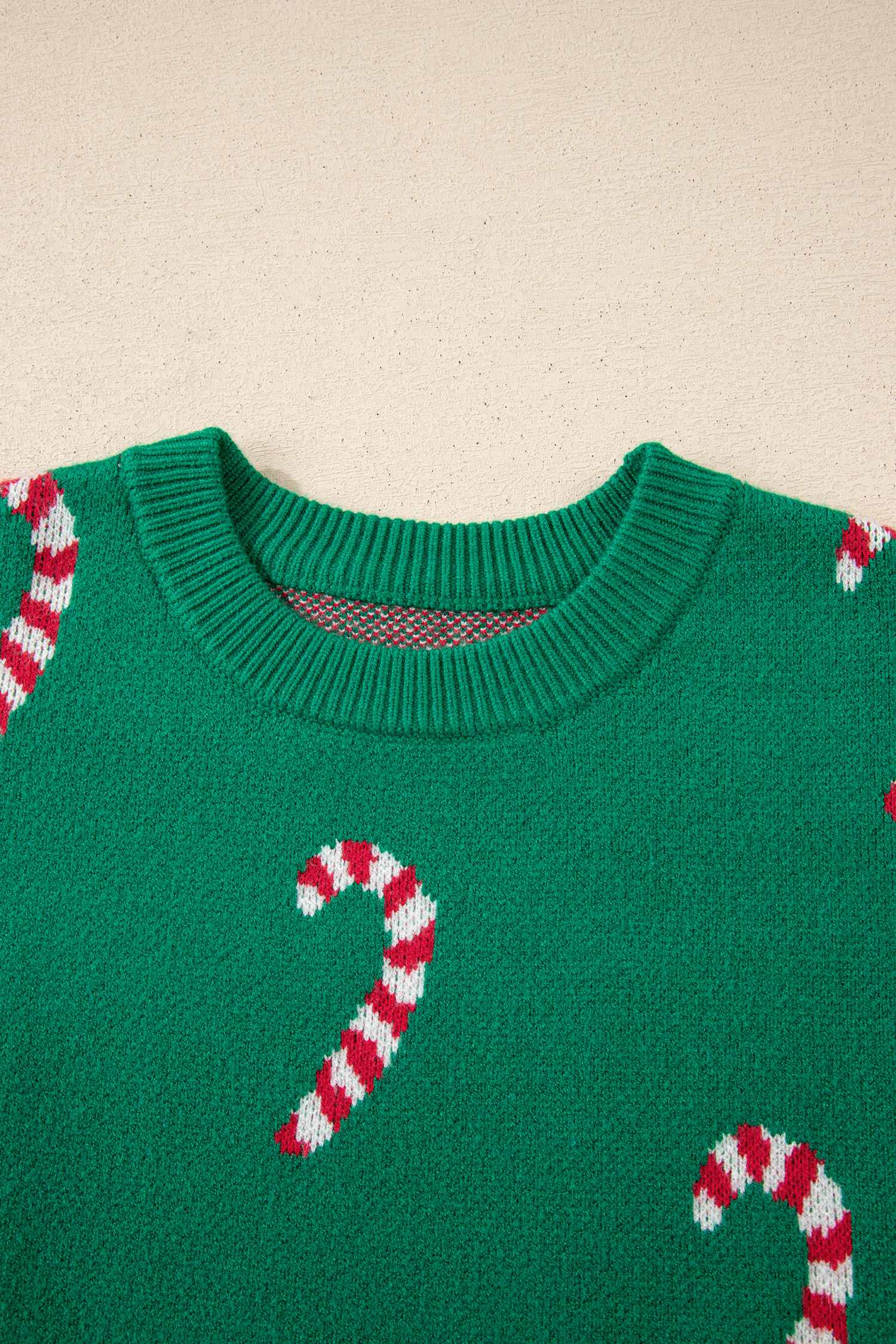 Dark Green Christmas Candy Cane Holiday Drop Shoulder Sweater