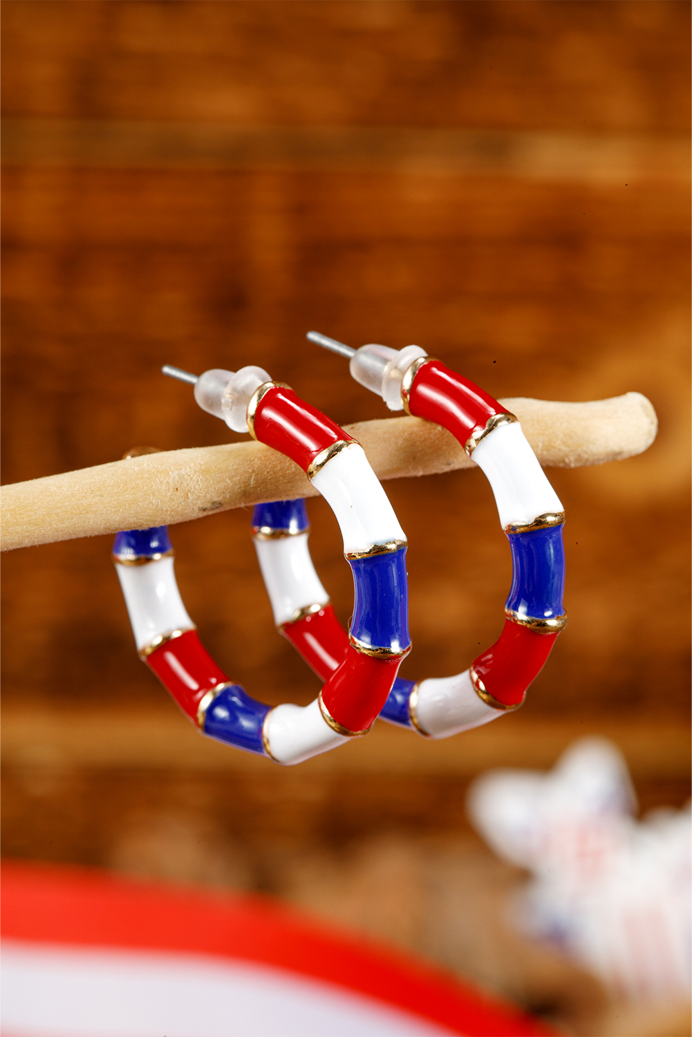 Dark Blue Independence Day Enamel C-shape Stud Earrings