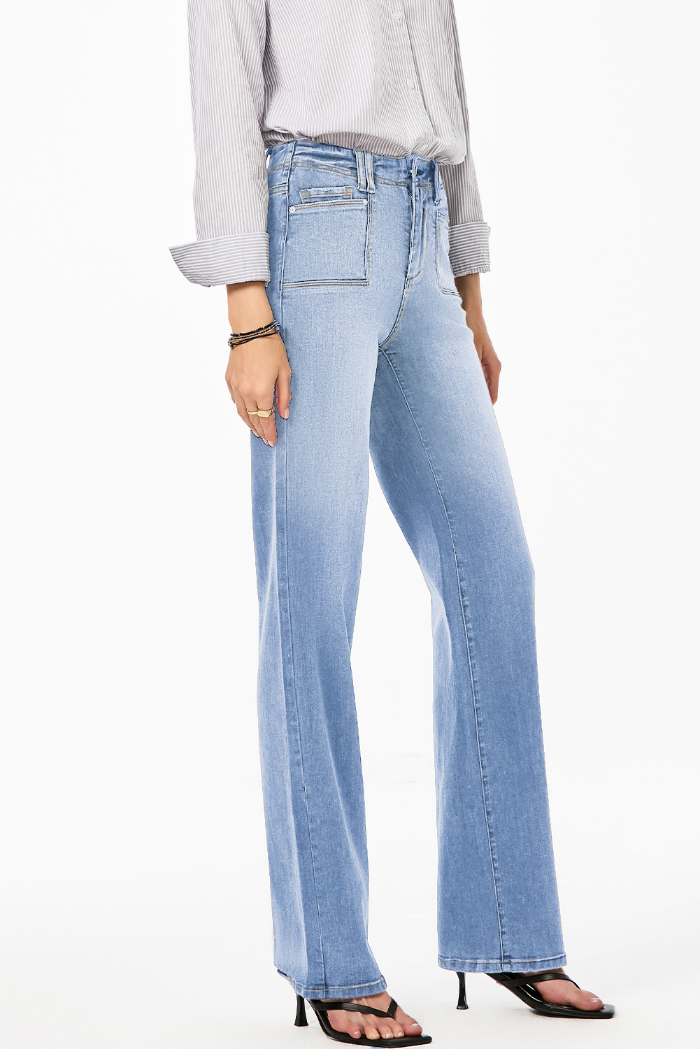Beau Blue Loose Straight Leg Cropped High Waist Jeans