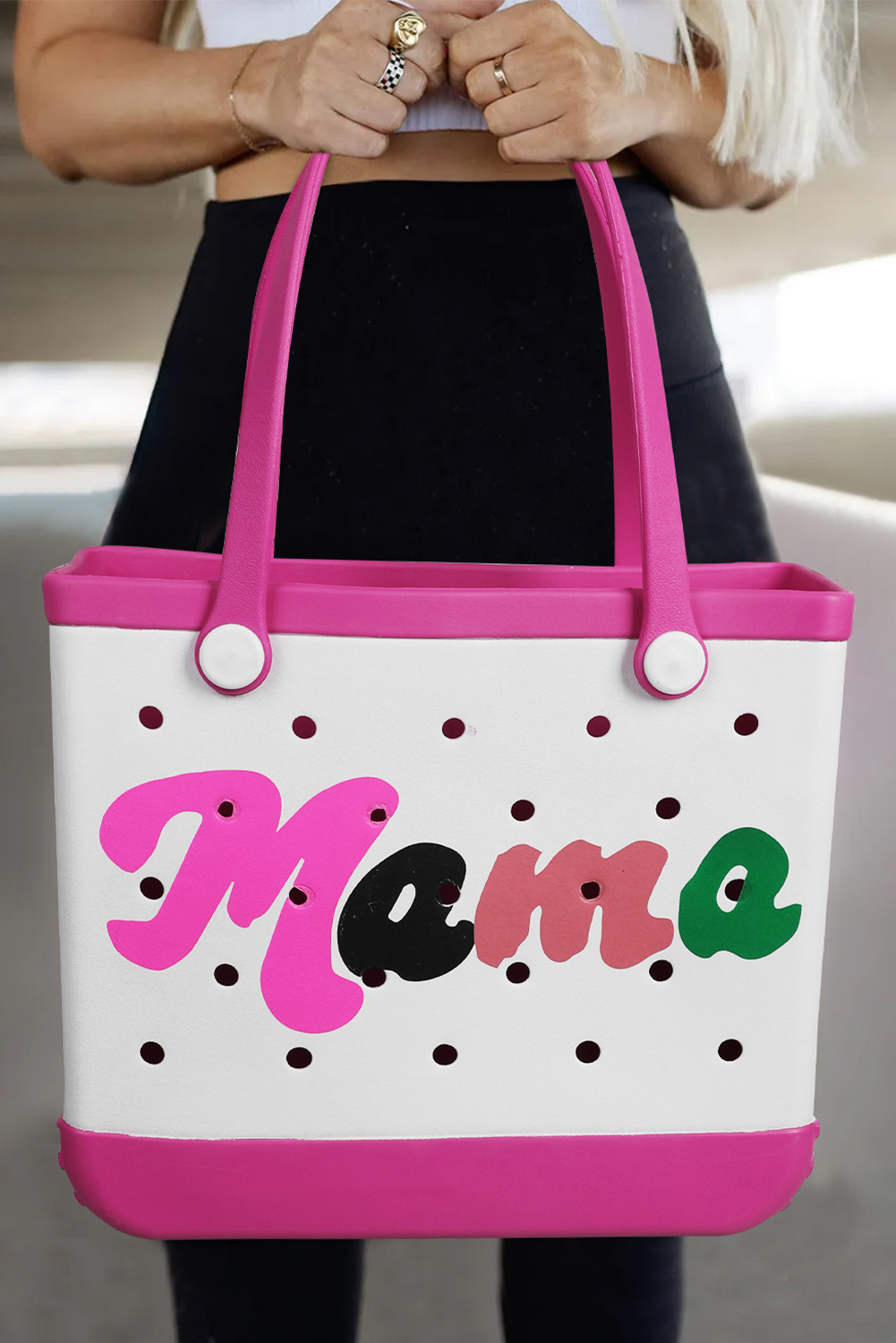 Rose Red mama Print Self-assembly Straps Hollowed EVA Beach Bag