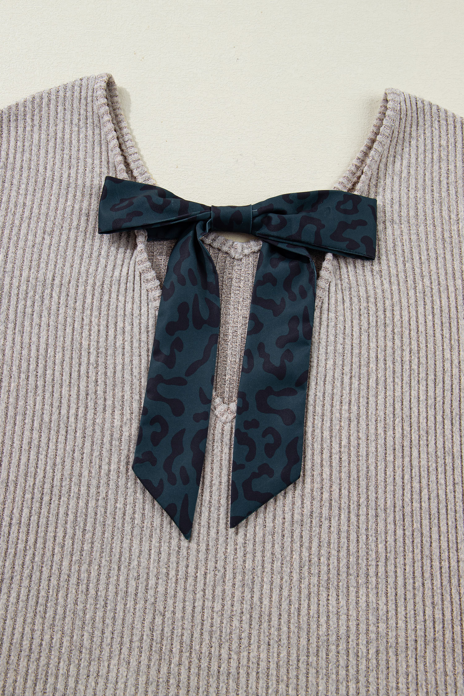 Racing Red Ribbed V Neck Contrast Ribbon Bow Back Drop Shoulder Long Sleeve Top