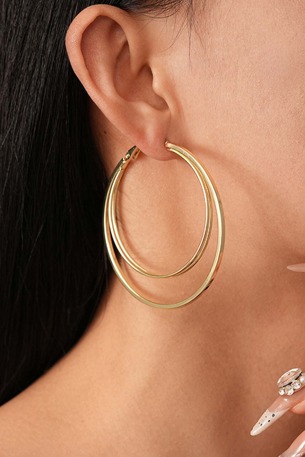 Gold Large Plated Double Hoop Earrings