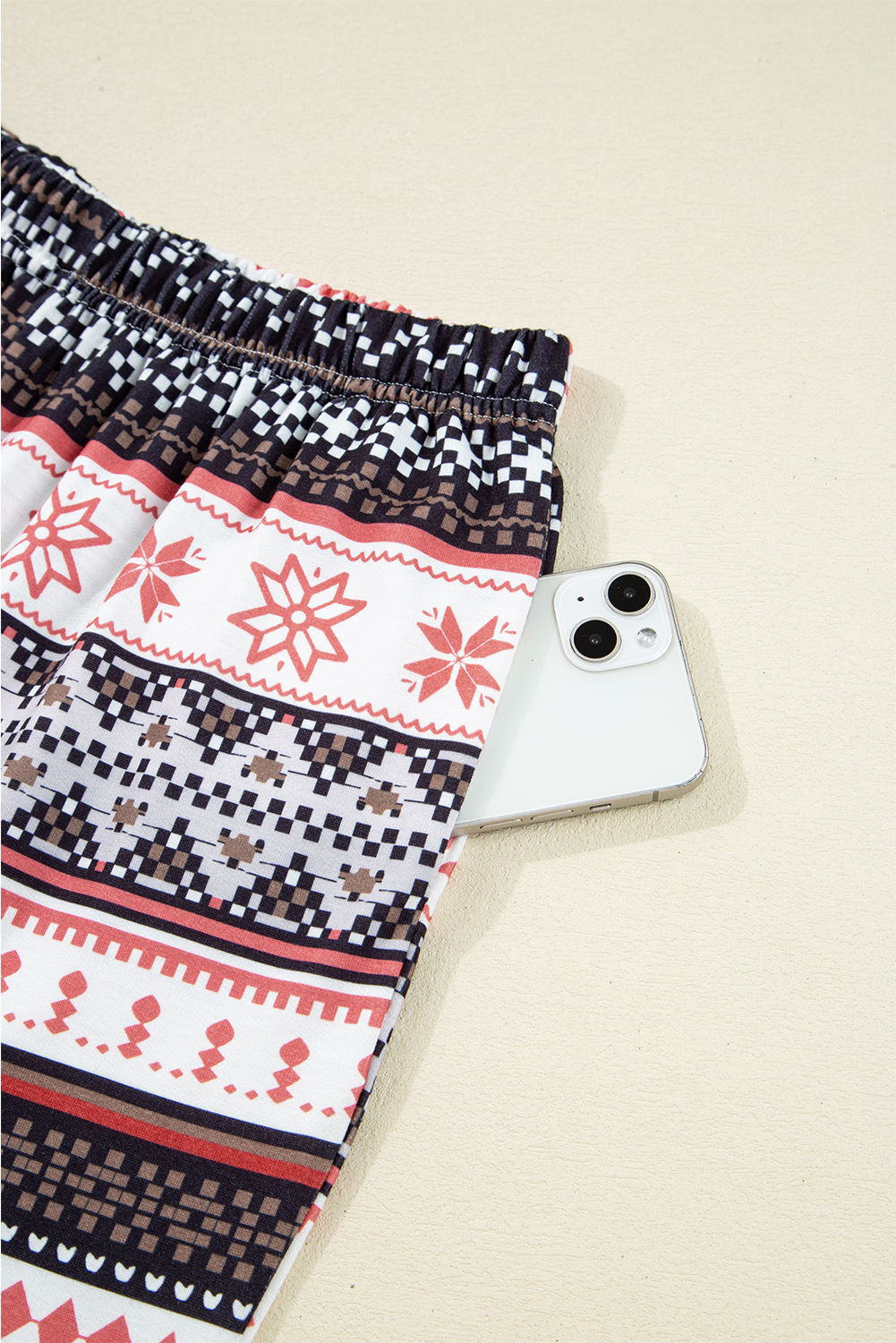 Black Retro Christmas Pattern Loose Pullover 2pcs Lounge Pant Set