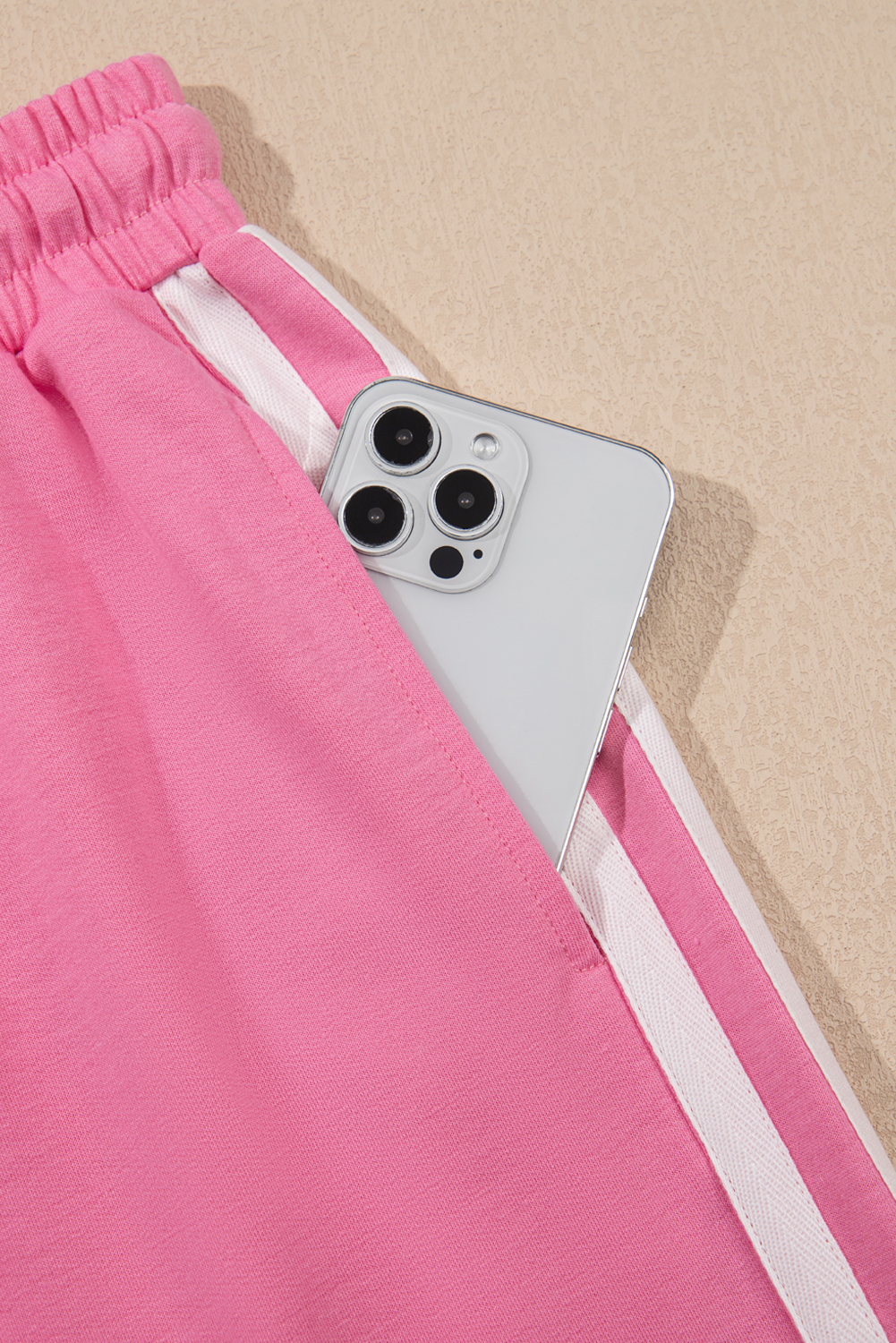 Sachet Pink Varsity Stripe Detail Casual Tee and Pants Leisure 2pcs Set