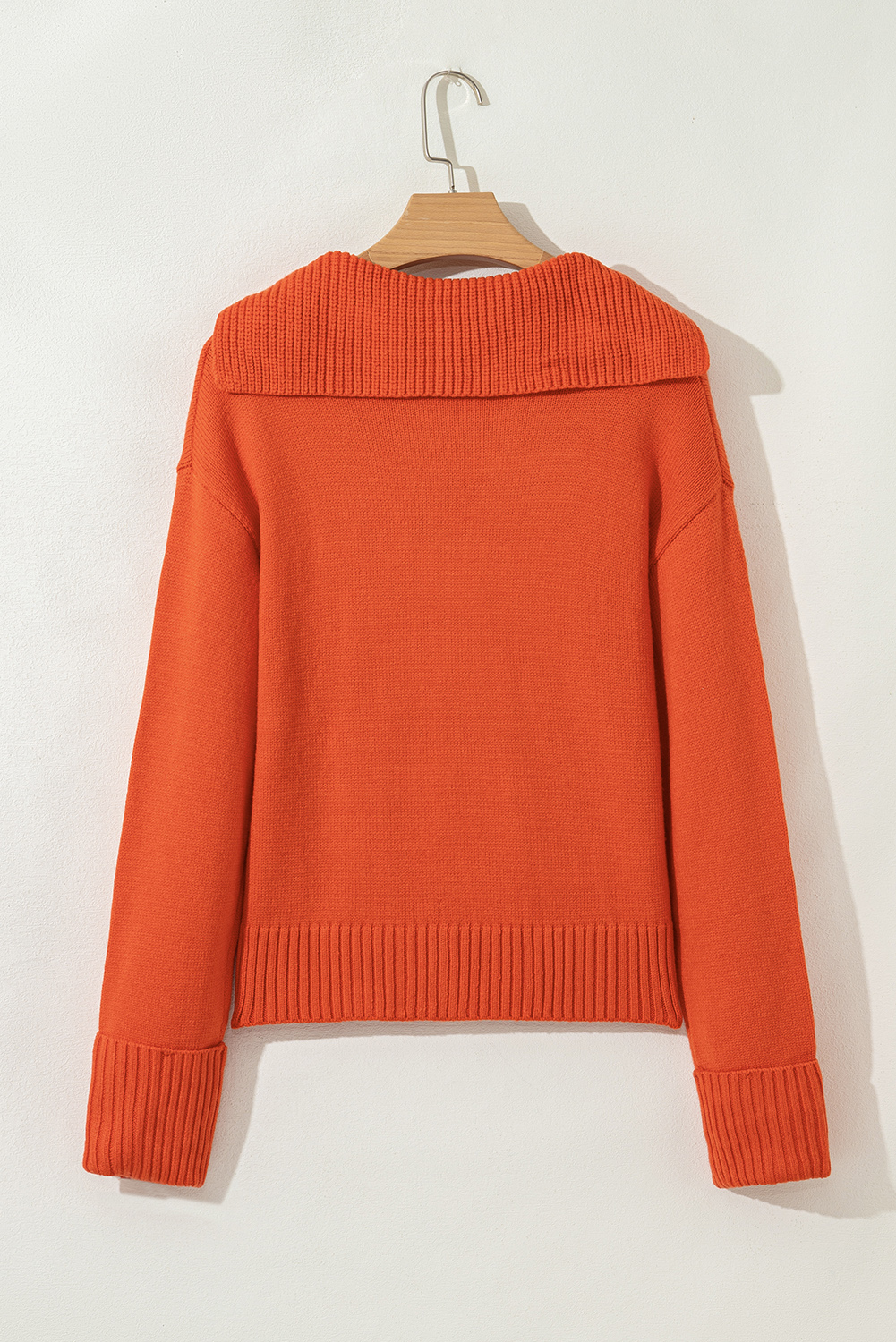 Racing Red Collared V Neck Ribbed Edge Sexy Elegant Sweater