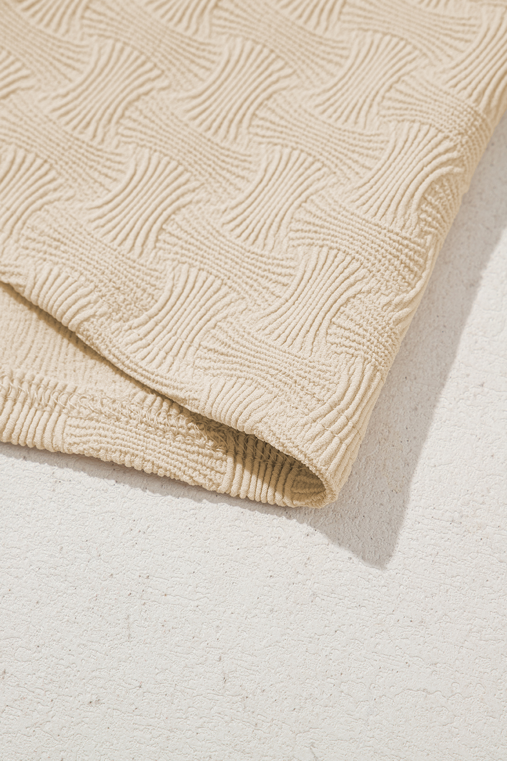 Beige Textured Crew Neck Cap Sleeve Slim Stretchy T Shirt