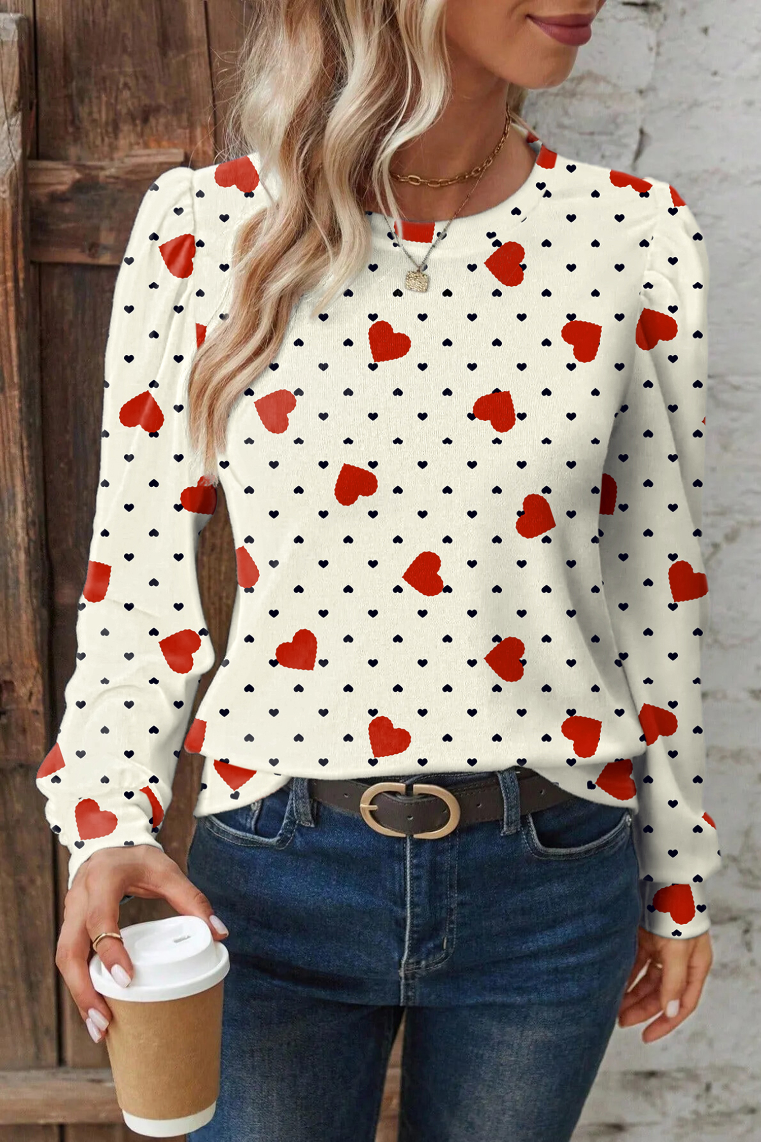 Red Dotted Heart Festive Valentine Blouse
