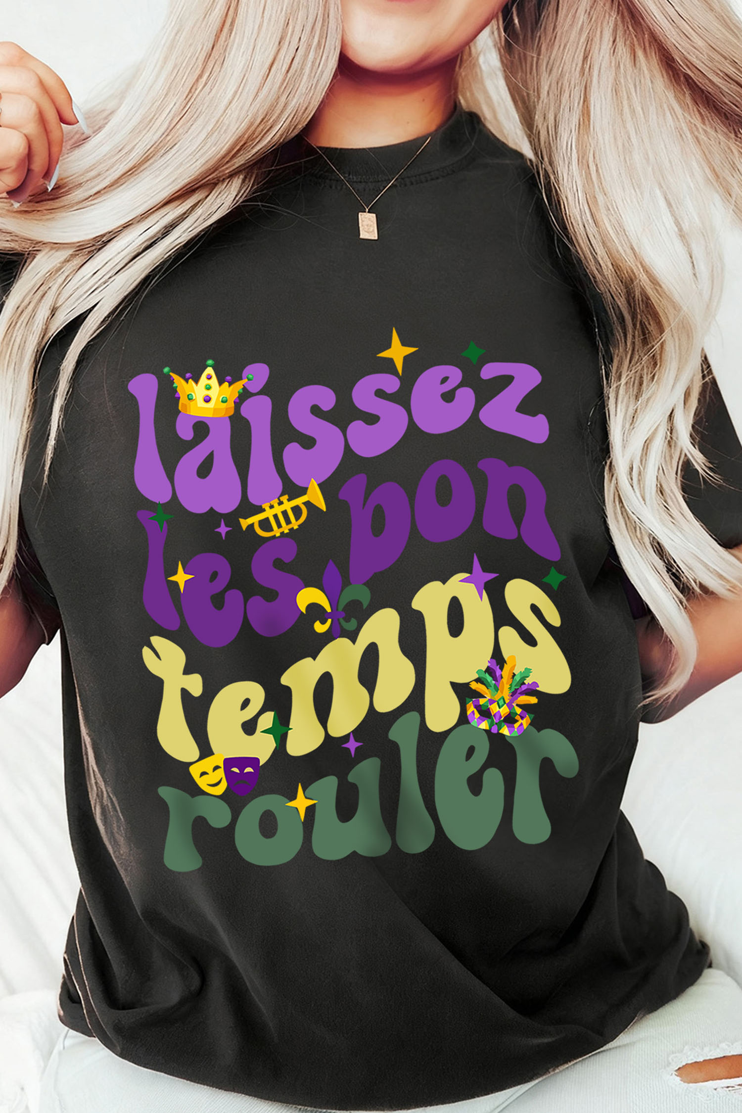 Black Laissez Lesbon Temps Rouler Graphic Mardi Gras Tee
