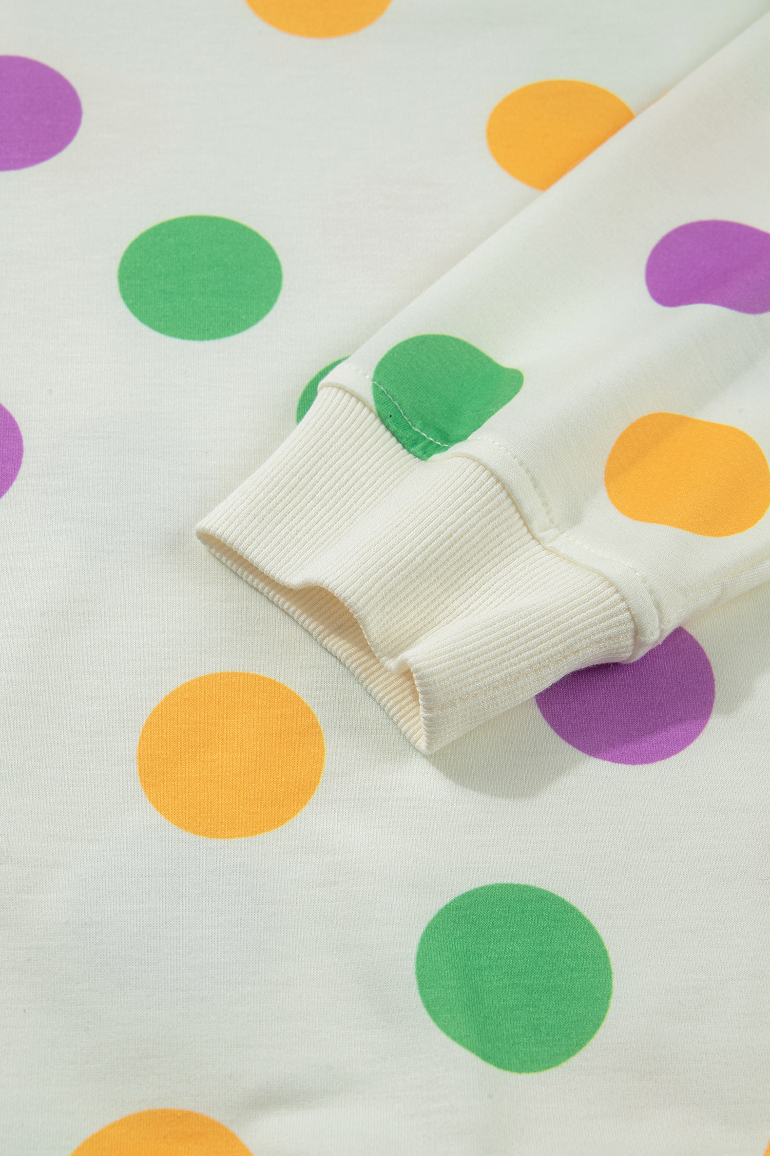 Beige Polka Dot Print Drop Shoulder Pullover Drawstring Jogger Pant Set