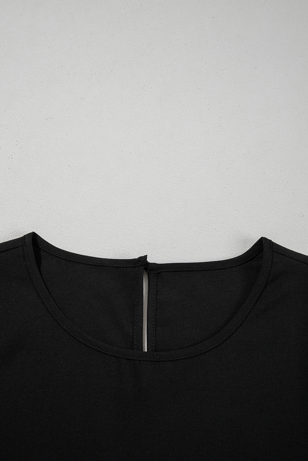 Black Ruffle Trimmed 3/4 Sleeve Round Neck Blouse