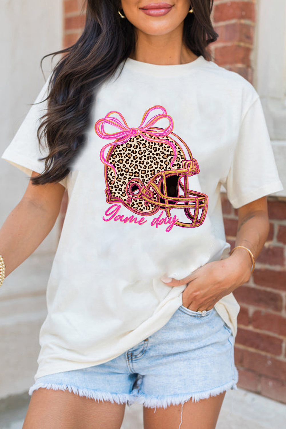 White Leopard Game Day Helmet Customized Graphic Tee
