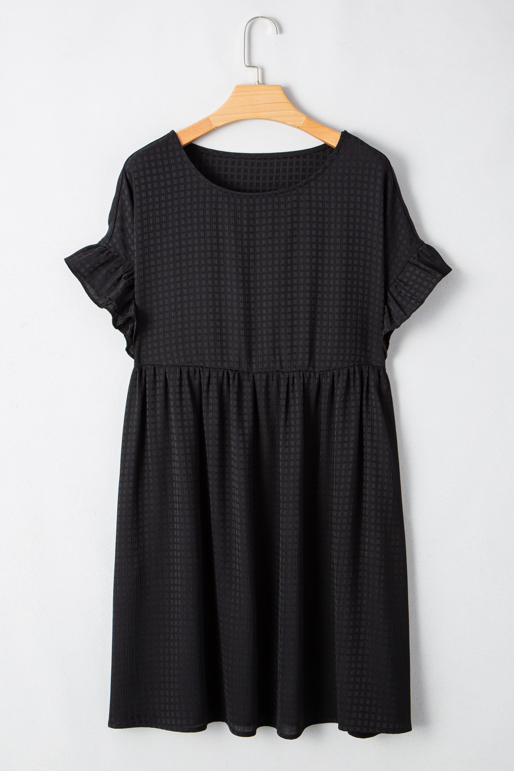 Black Textured Ruffled Sleeve Babydoll Plus Dress