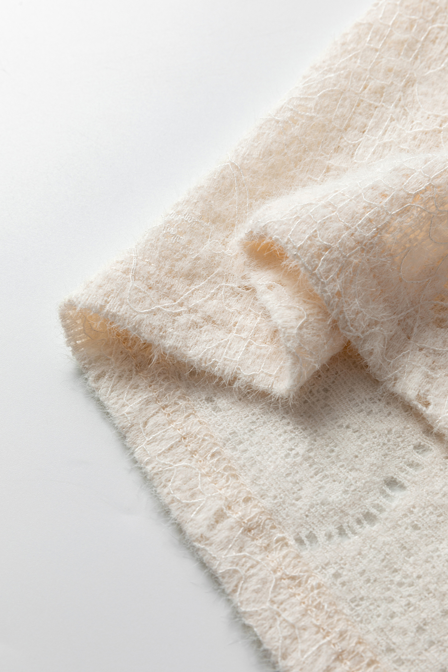 Light Pink Semi Sheer Lace Long Sleeve Cropped Top