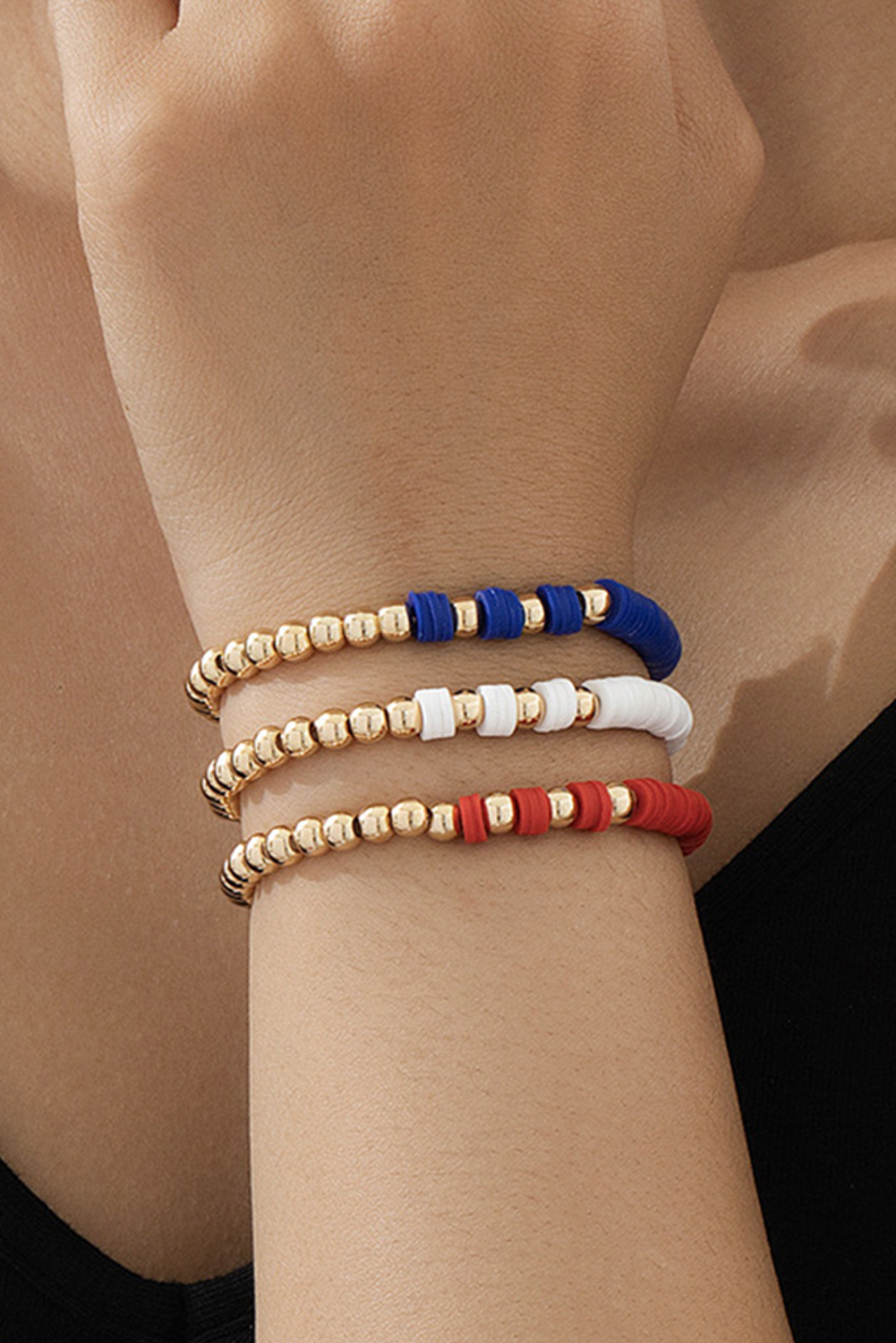 Gold US Flag Theme Beaded Triple Layer Bracelets