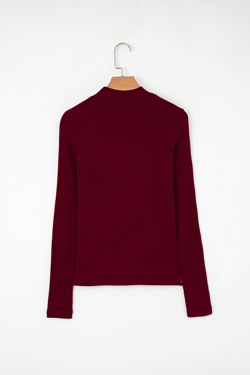Red Dahlia Metal Ribbed Knit Long Sleeve Slim Fit Top