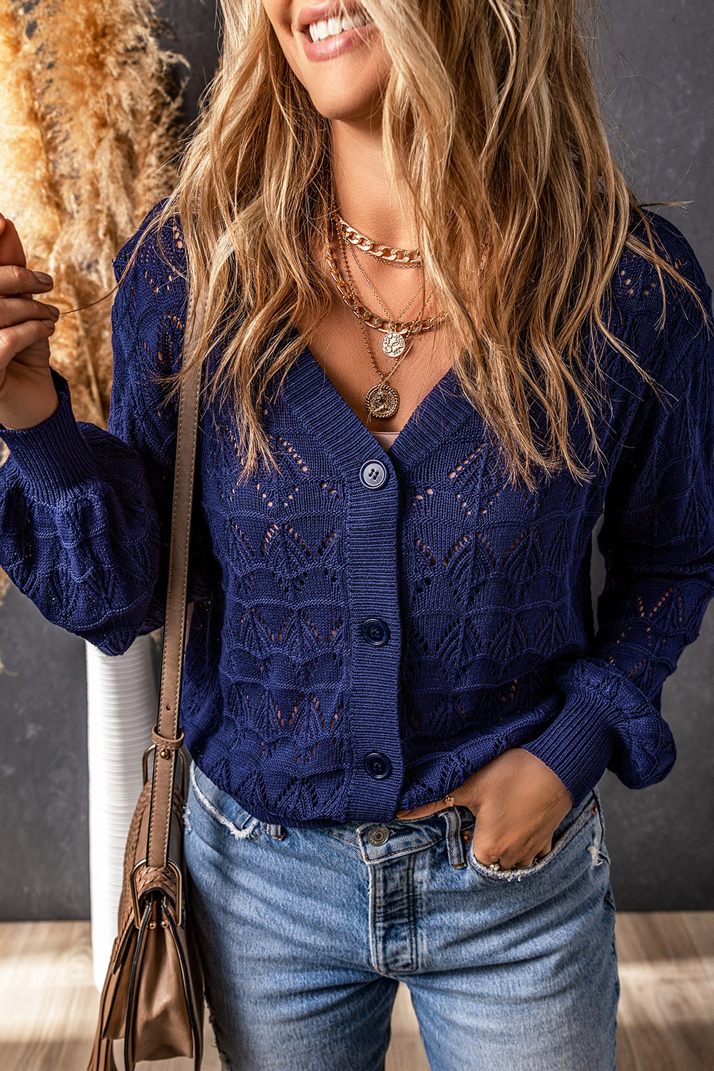 Fiery Red Lightweight Buttoned Front Crochet Cardigan