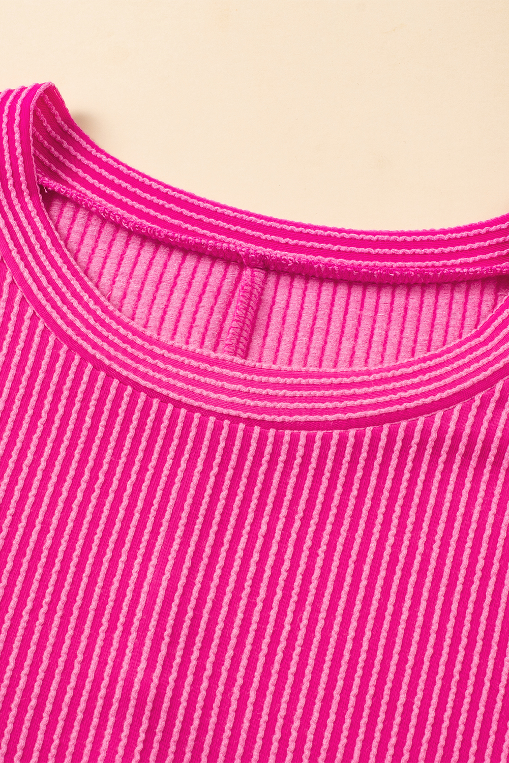 Bright Pink Striped Ribbed Knit T-shirt Shift Dress