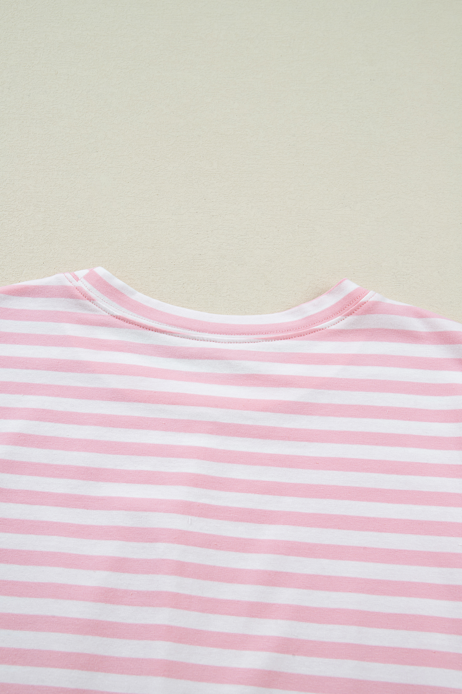 Rose Stripe Drop Shoulder Round Neck Top and Buttoned Straight Pants Two Piece Set