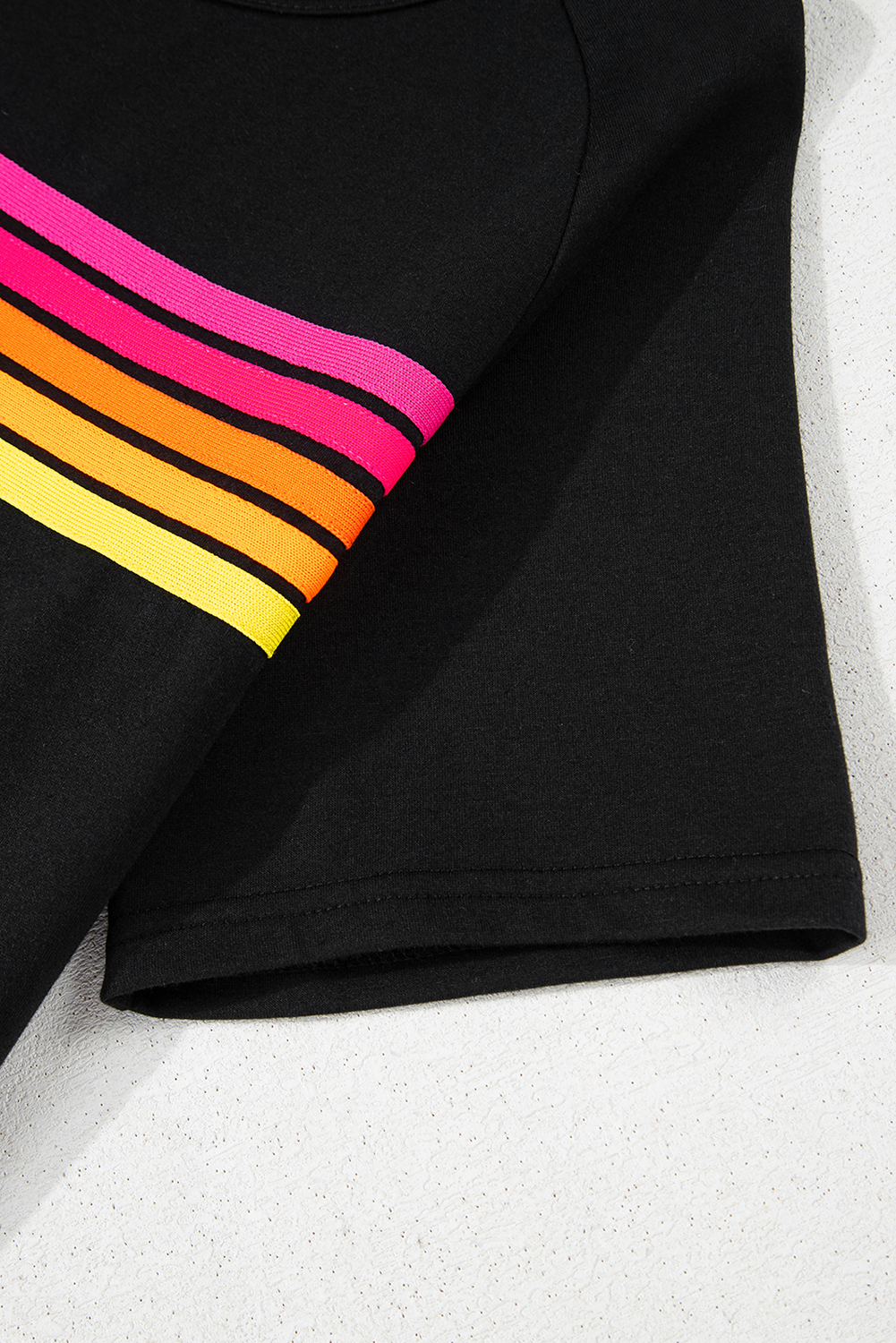 Black Striped Patch Front Casual Tee