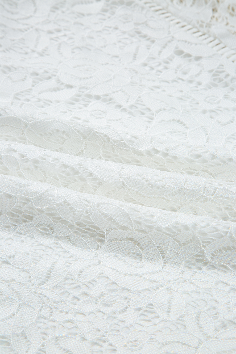 White Tie V Neck Lace Ruffle Detail Long Sleeve Blouse