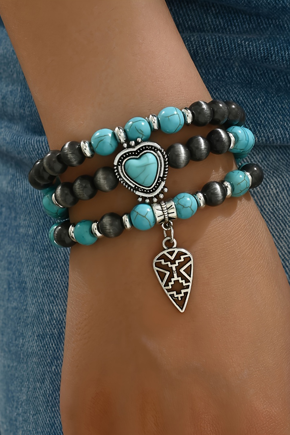 Turquoise 3pcs Turquoise Matching Stone Stretch Bracelet Set